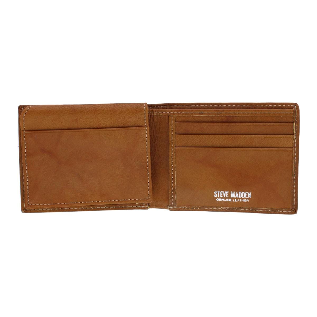 Steve Madden Men's Antiqued Leather Passcase Wallet - Tan