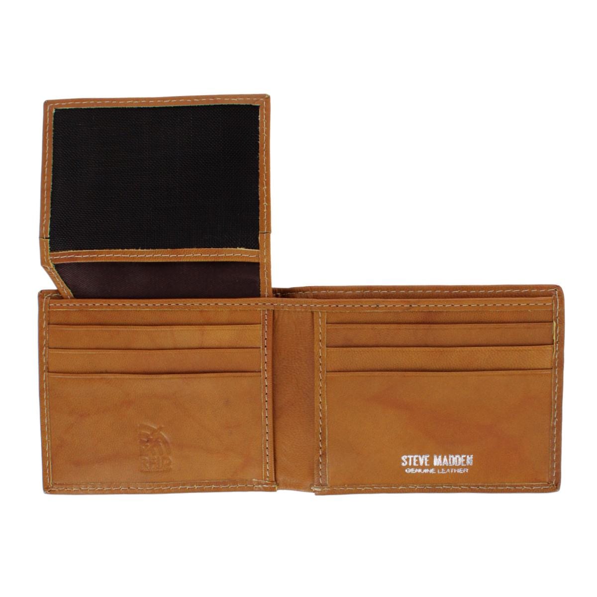 Steve Madden Men's Antiqued Leather Passcase Wallet - Tan