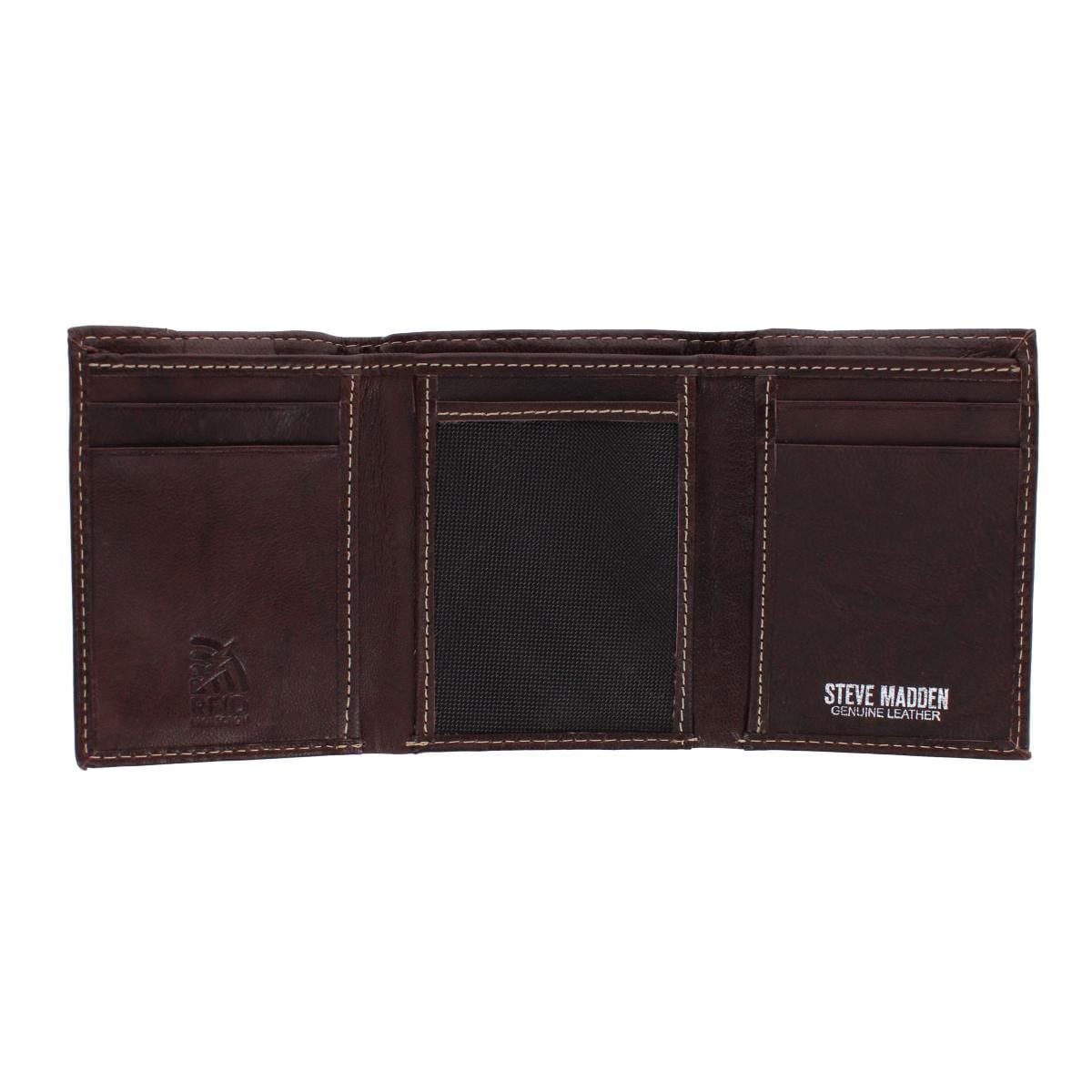 Steve Madden Men's Antiqued Leather Trifold Wallet - Brown