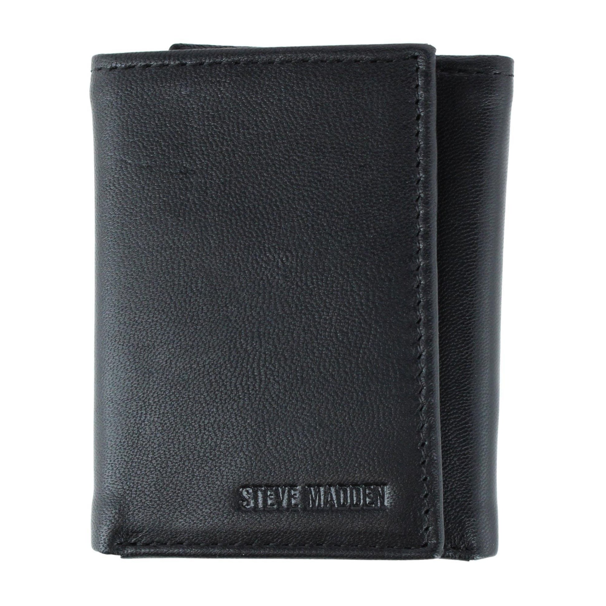 Steve Madden Men's Glove Leather RFID Trifold Wallet - Black