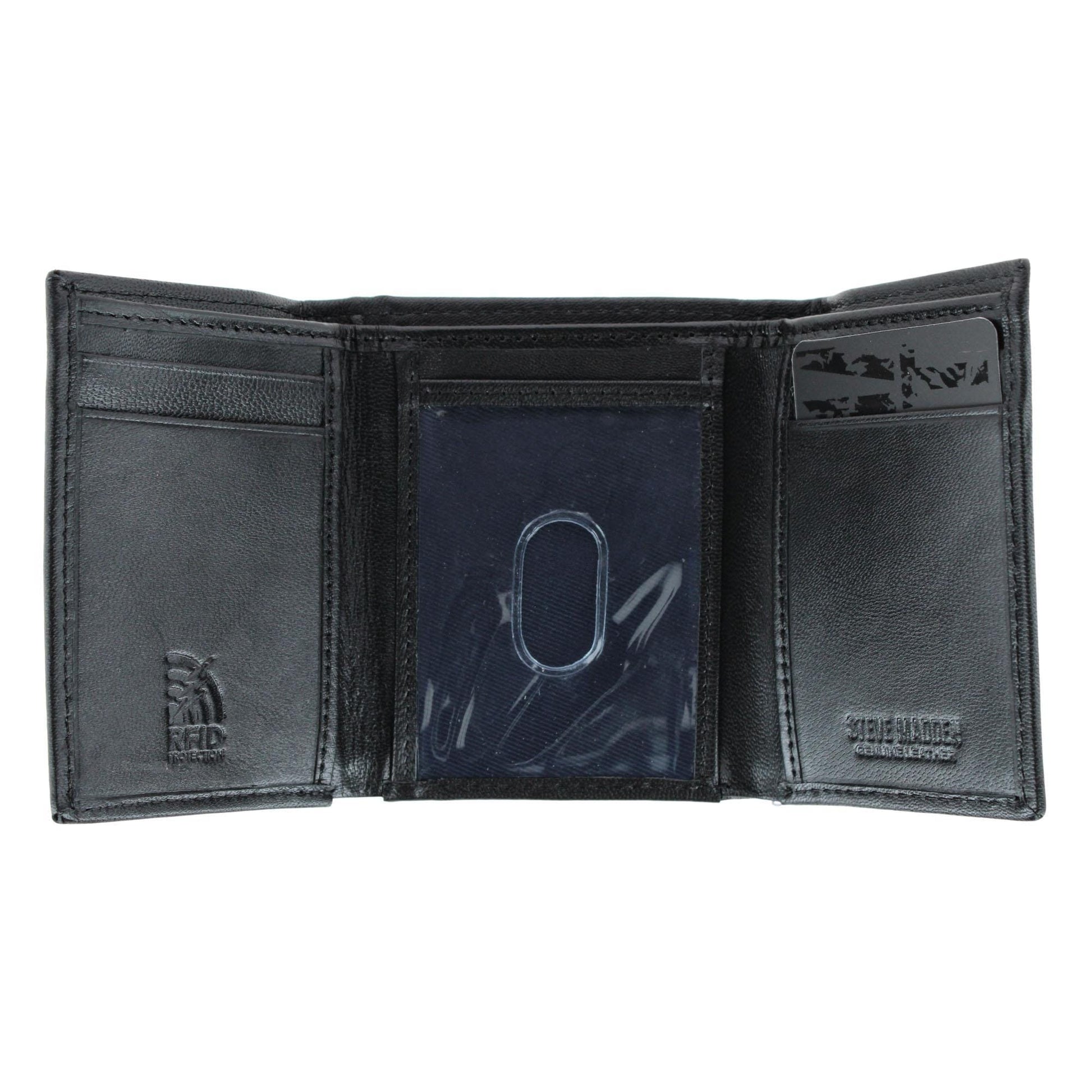 Steve Madden Men's Glove Leather RFID Trifold Wallet - Black