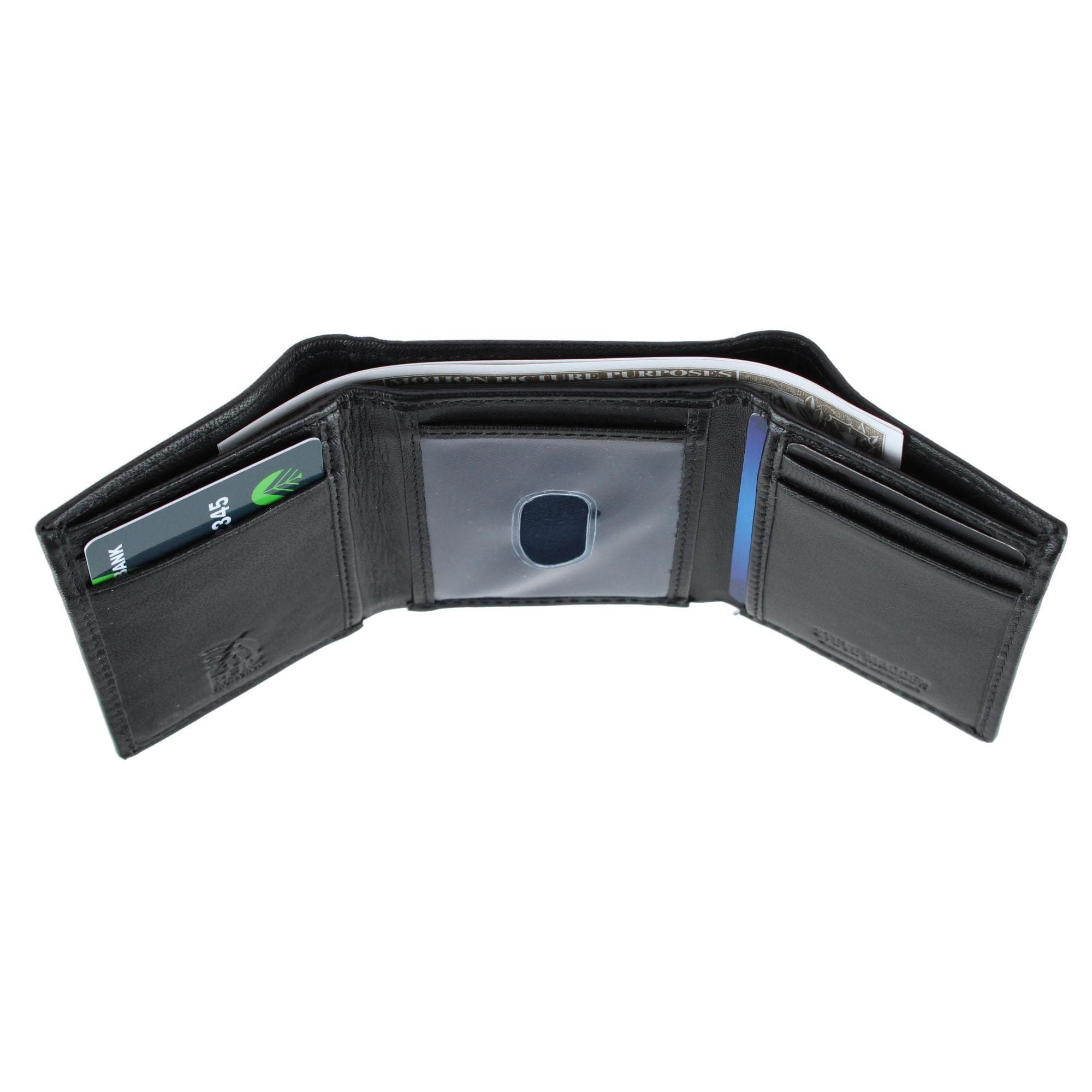 Steve Madden Men's Glove Leather RFID Trifold Wallet - Black