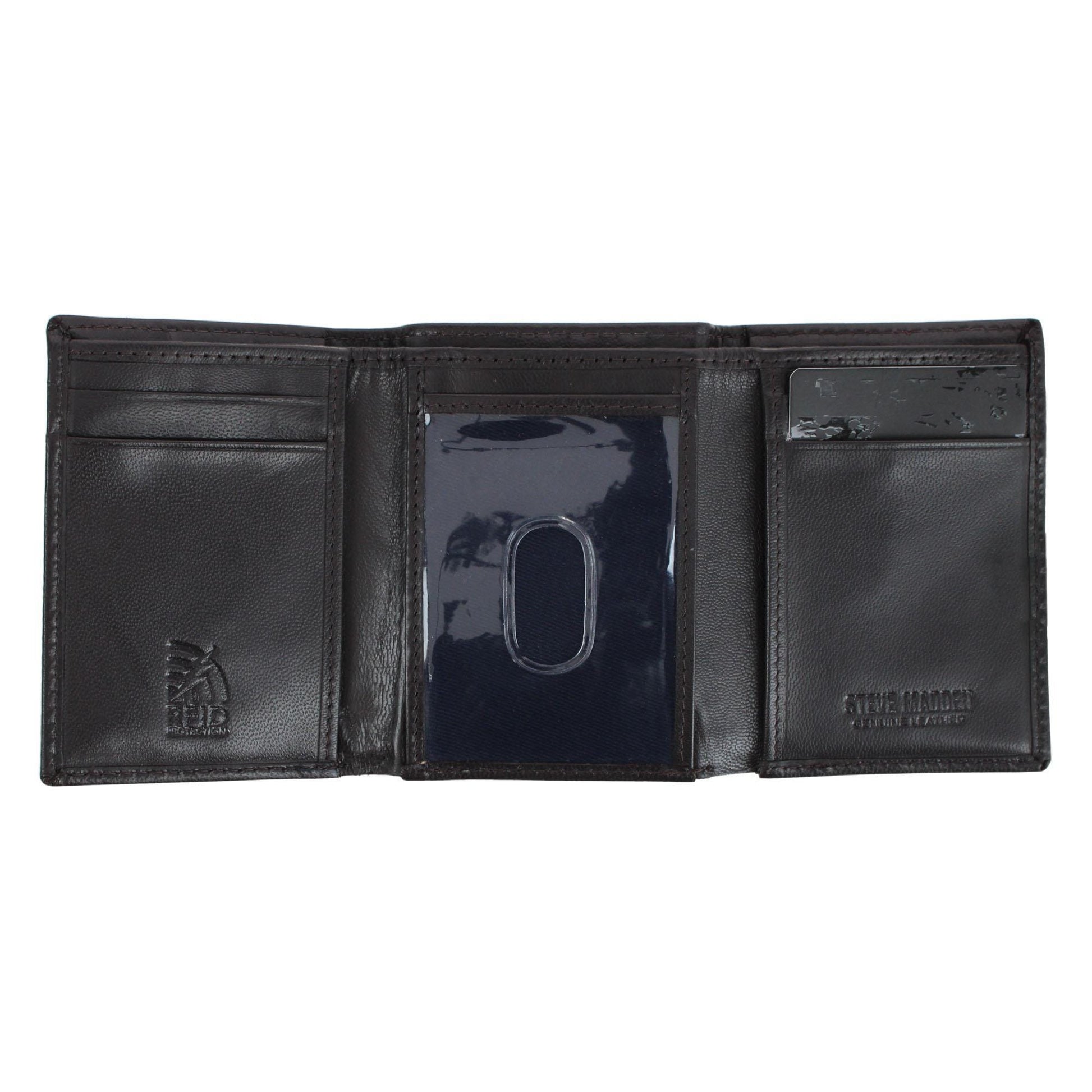 Steve Madden Men's Glove Leather RFID Trifold Wallet - Brown