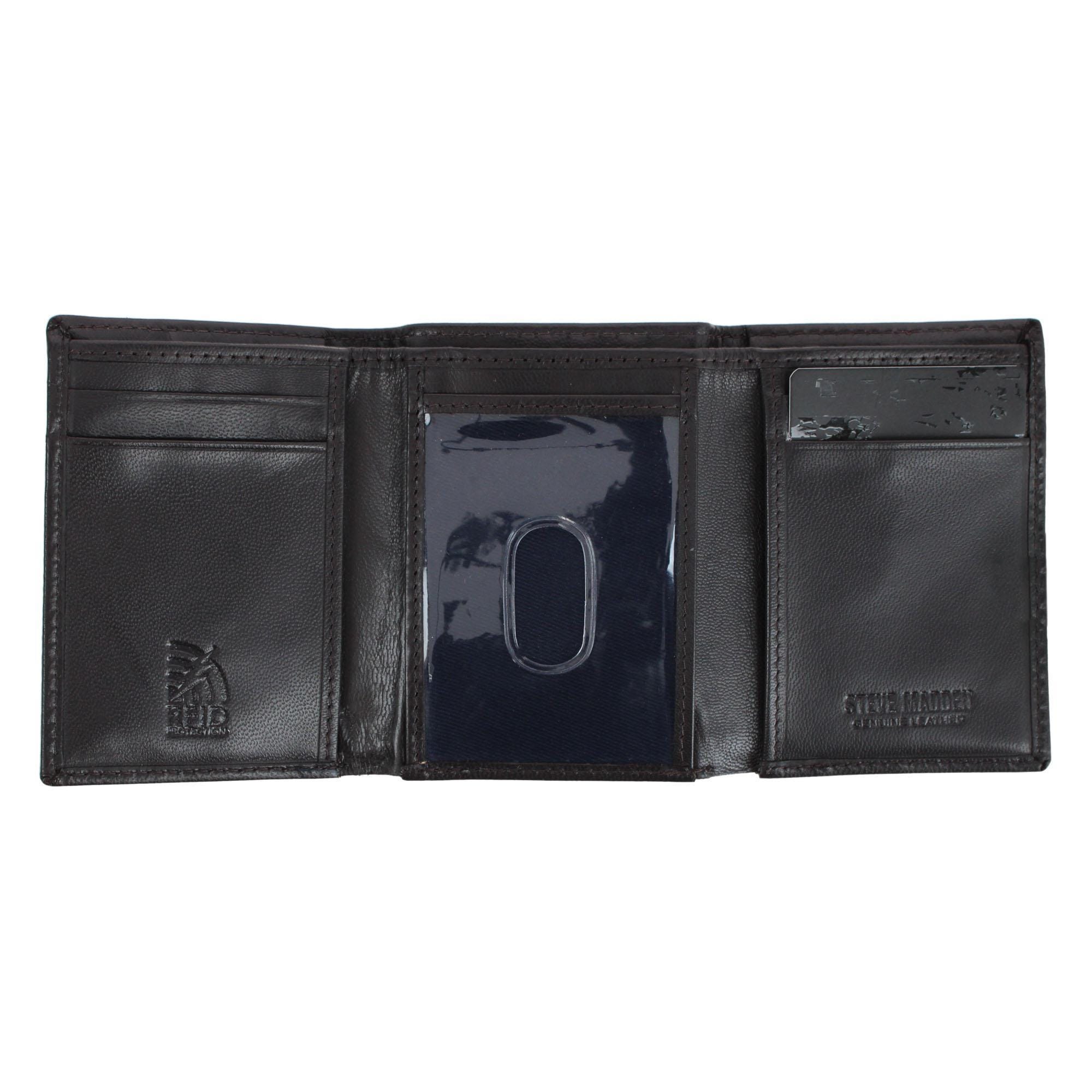 Steve Madden Men's Glove Leather RFID Trifold Wallet - Brown