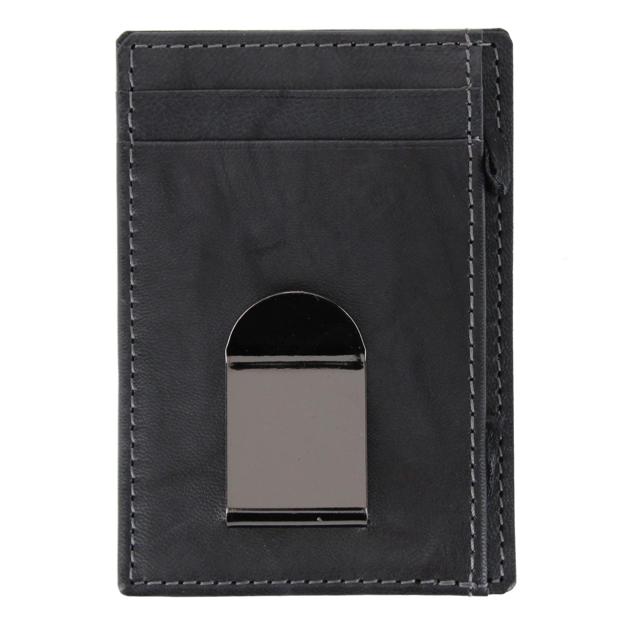 Steve Madden Men's Antiqued Leather RFID Money Clip Wallet - Black