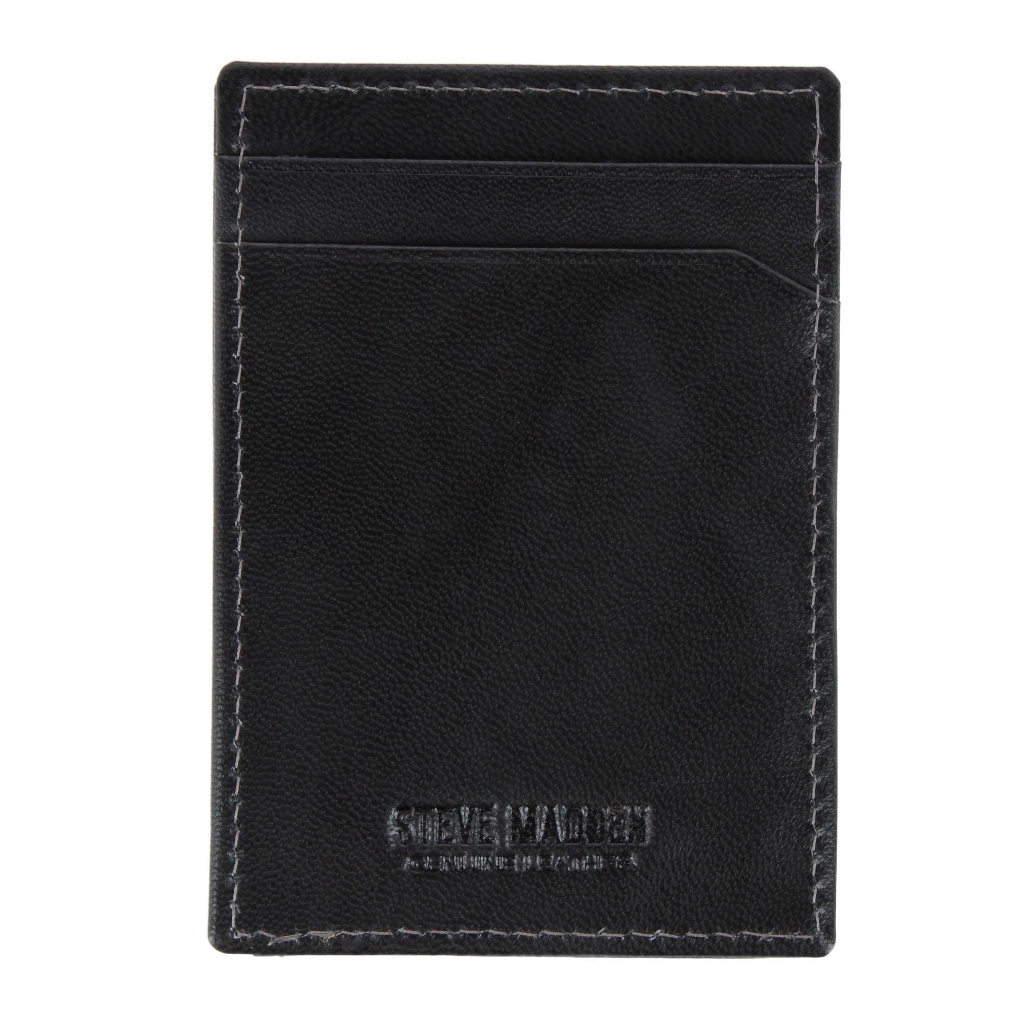 Steve Madden Men's Antiqued Leather RFID Money Clip Wallet - Black