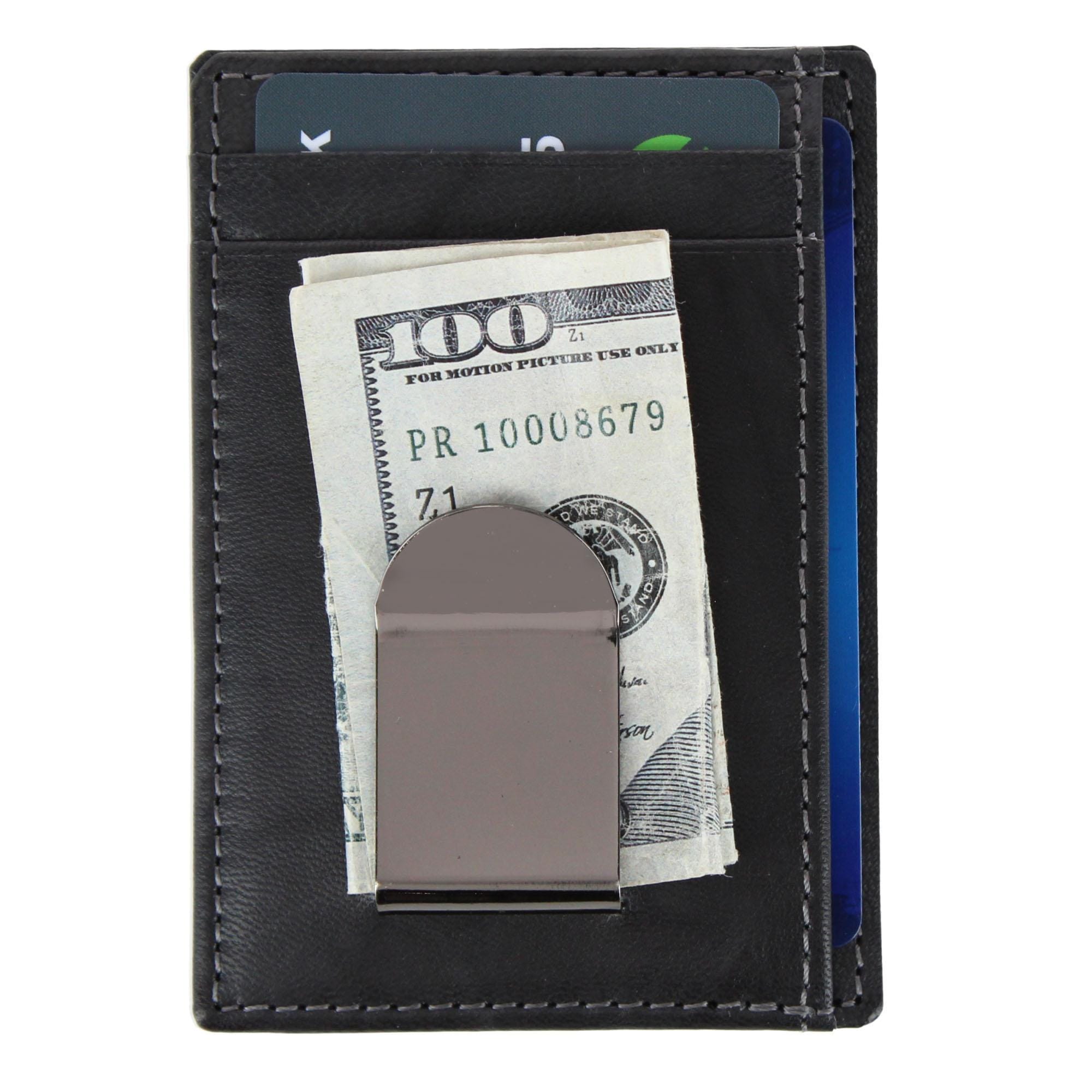 Steve Madden Men's Antiqued Leather RFID Money Clip Wallet - Black