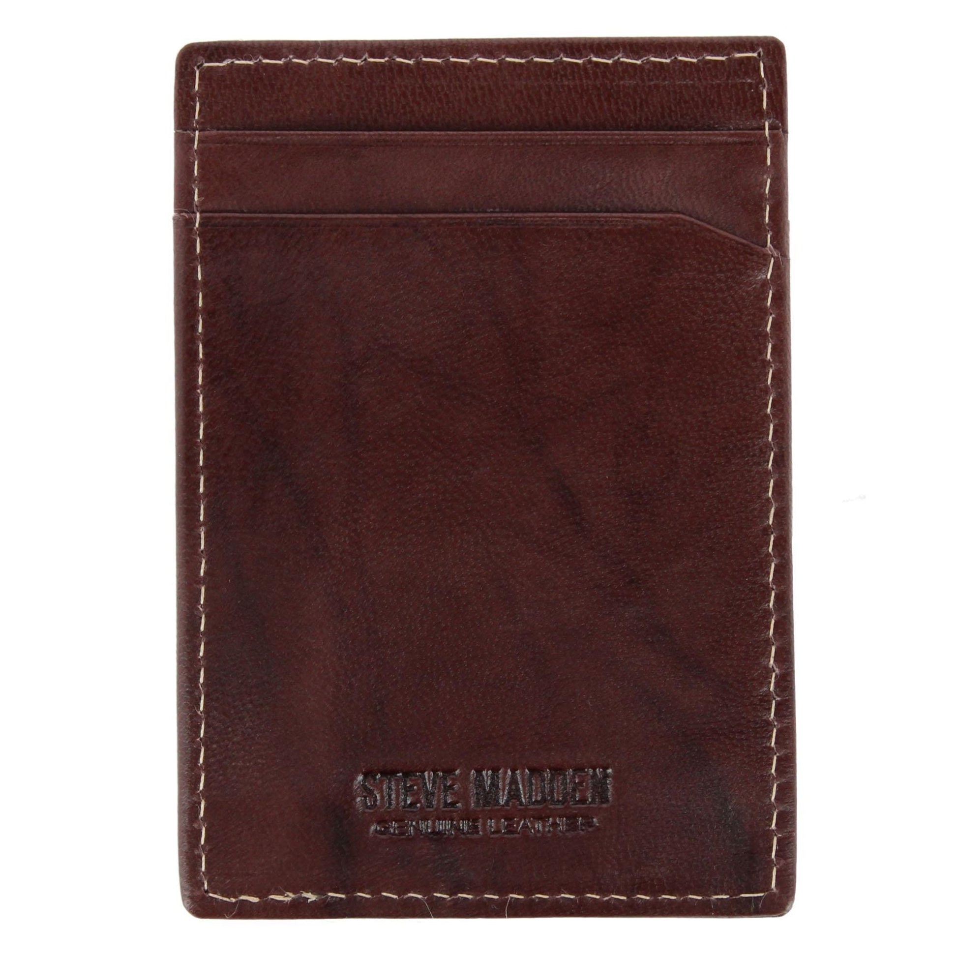 Steve Madden Men's Antiqued Leather RFID Money Clip Wallet - Brown