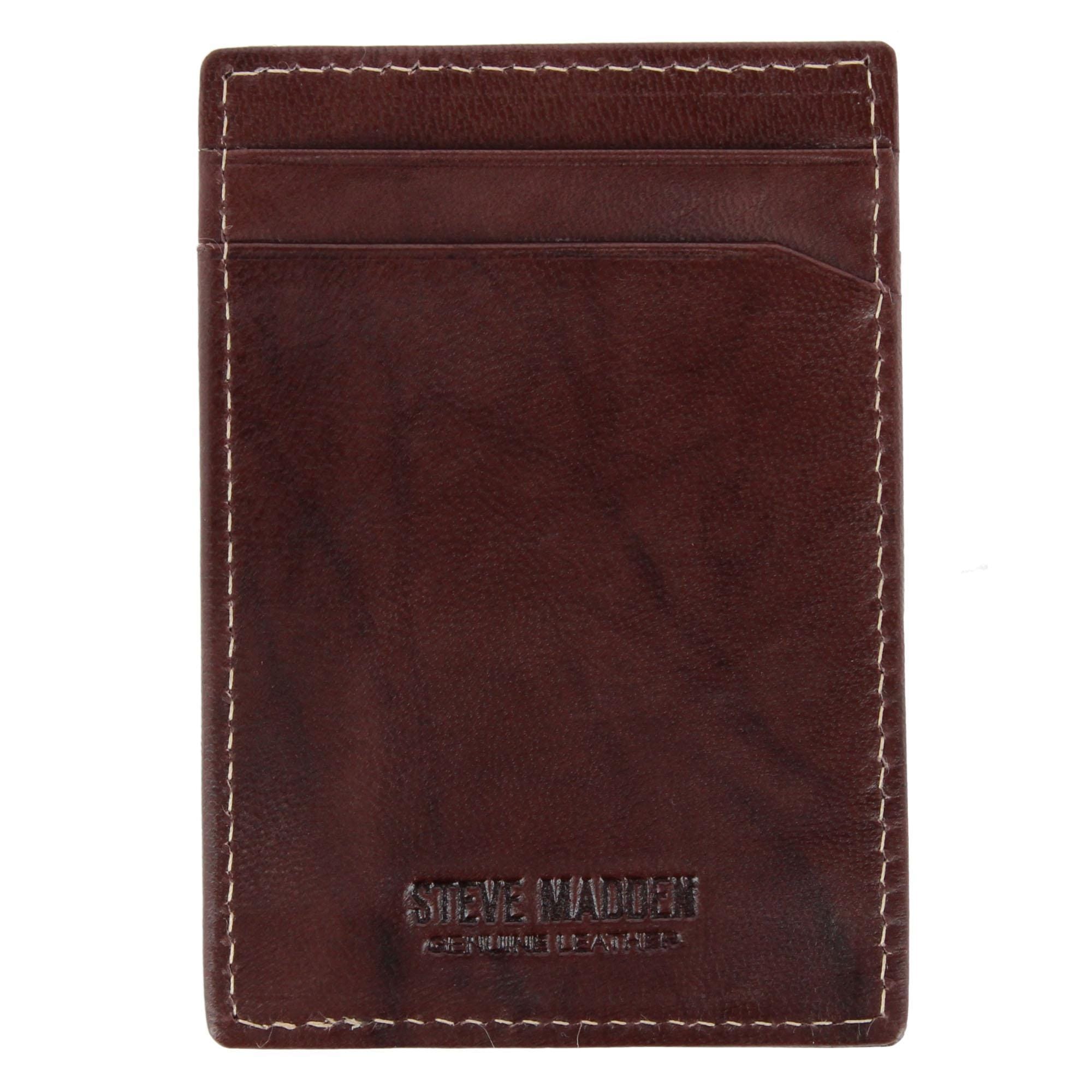 Steve Madden Men's Antiqued Leather RFID Money Clip Wallet - Brown