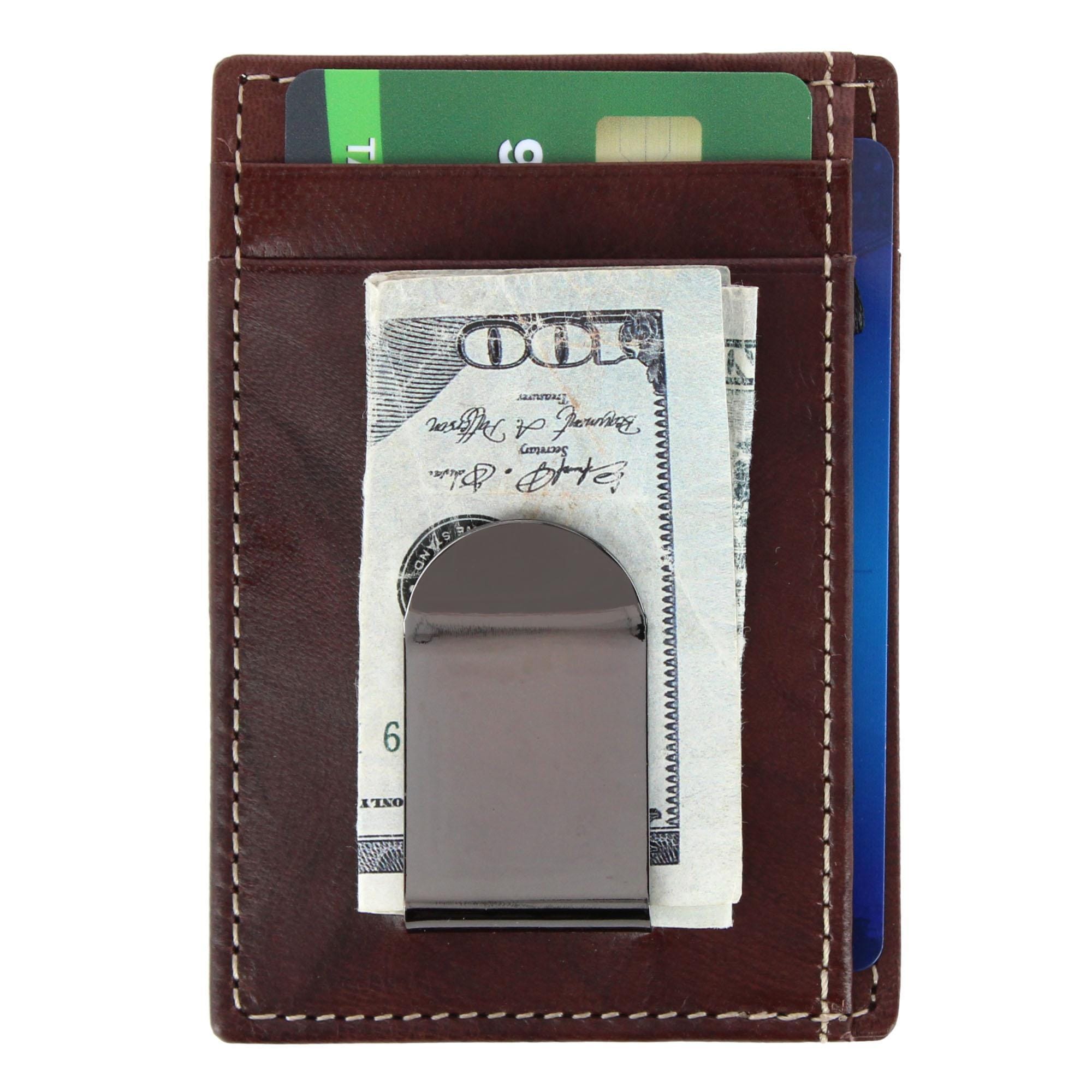 Steve Madden Men's Antiqued Leather RFID Money Clip Wallet - Brown