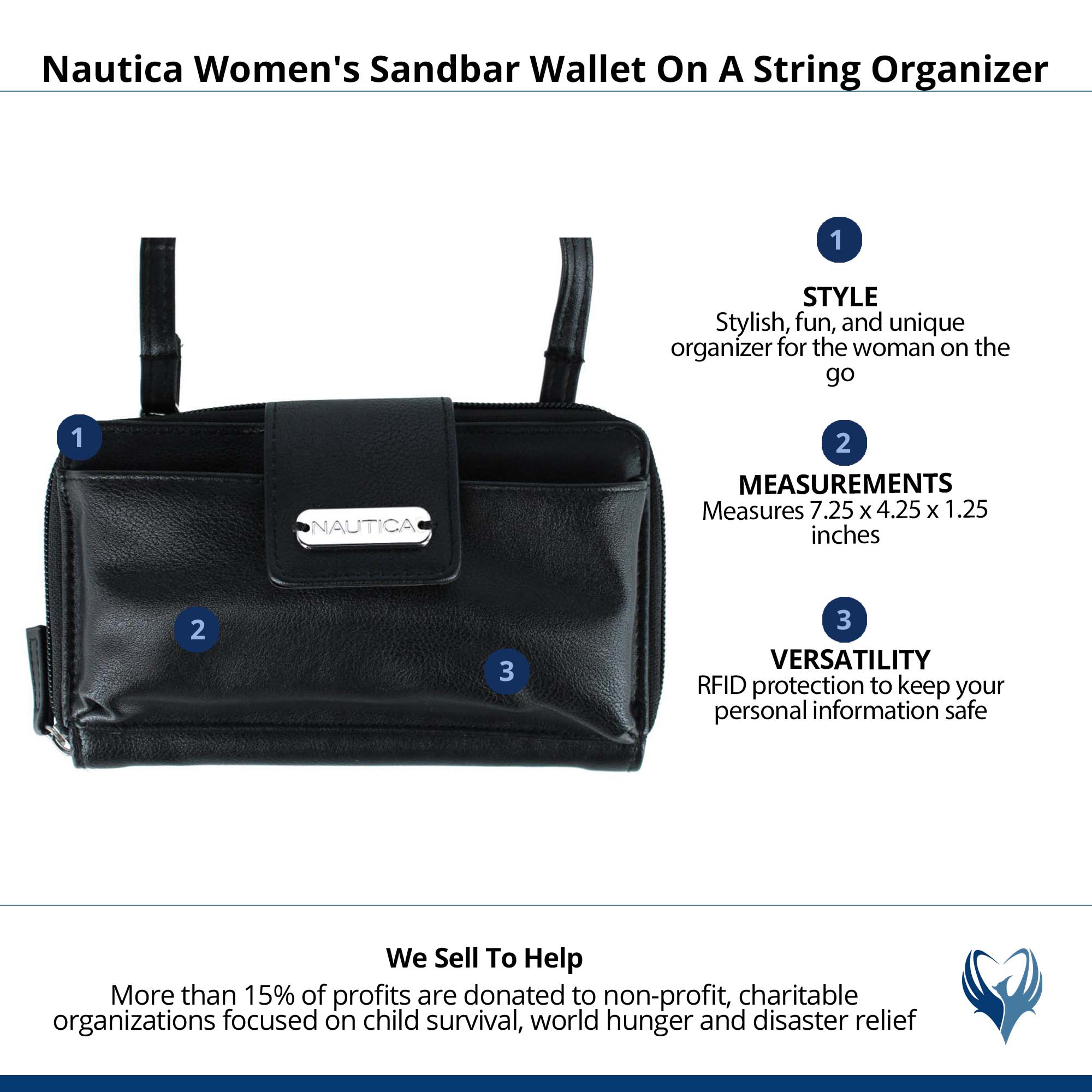 Nautica Women's Sandbar Wallet On A String Organizer - Black