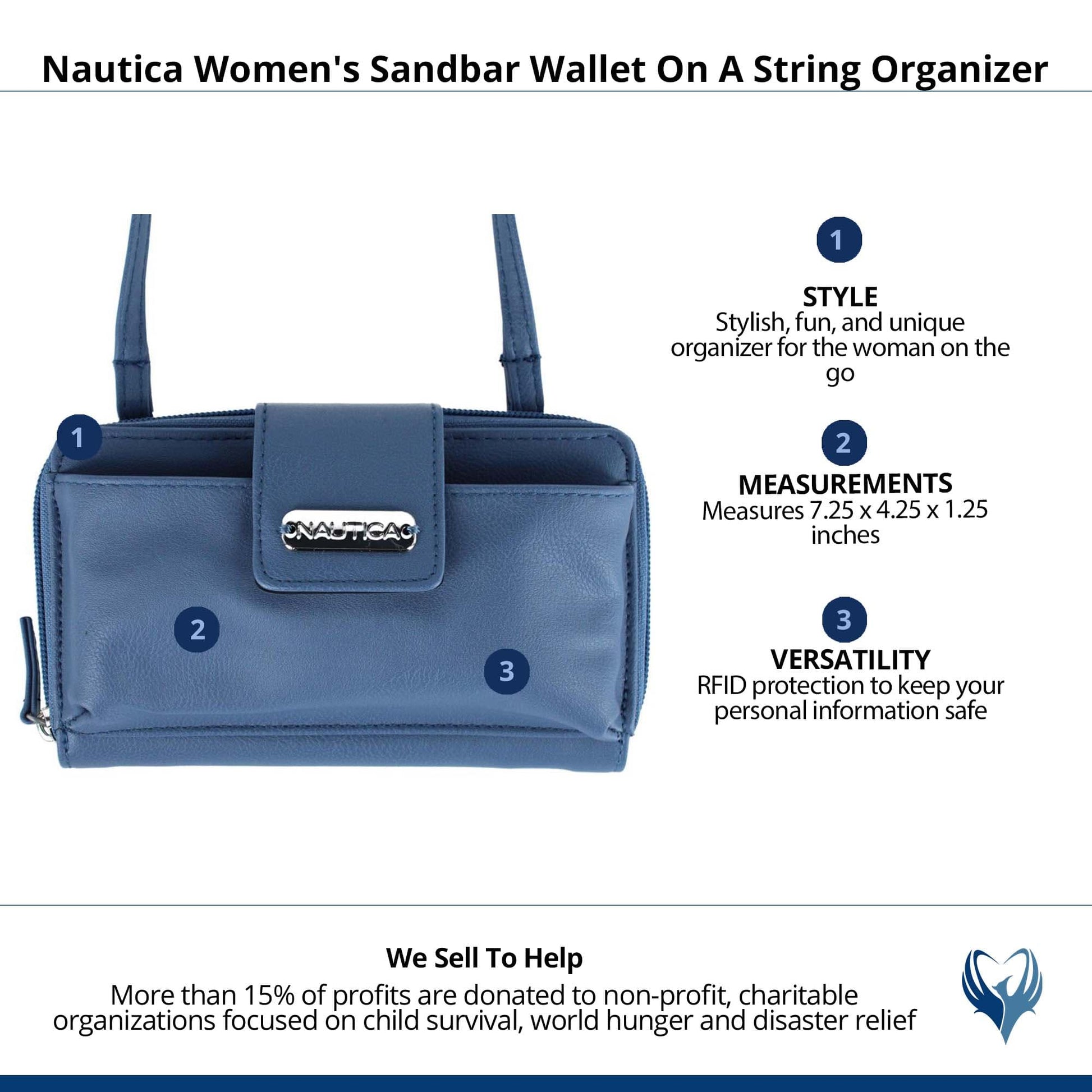 Nautica Women's Sandbar Wallet On A String Organizer - Marina Blue