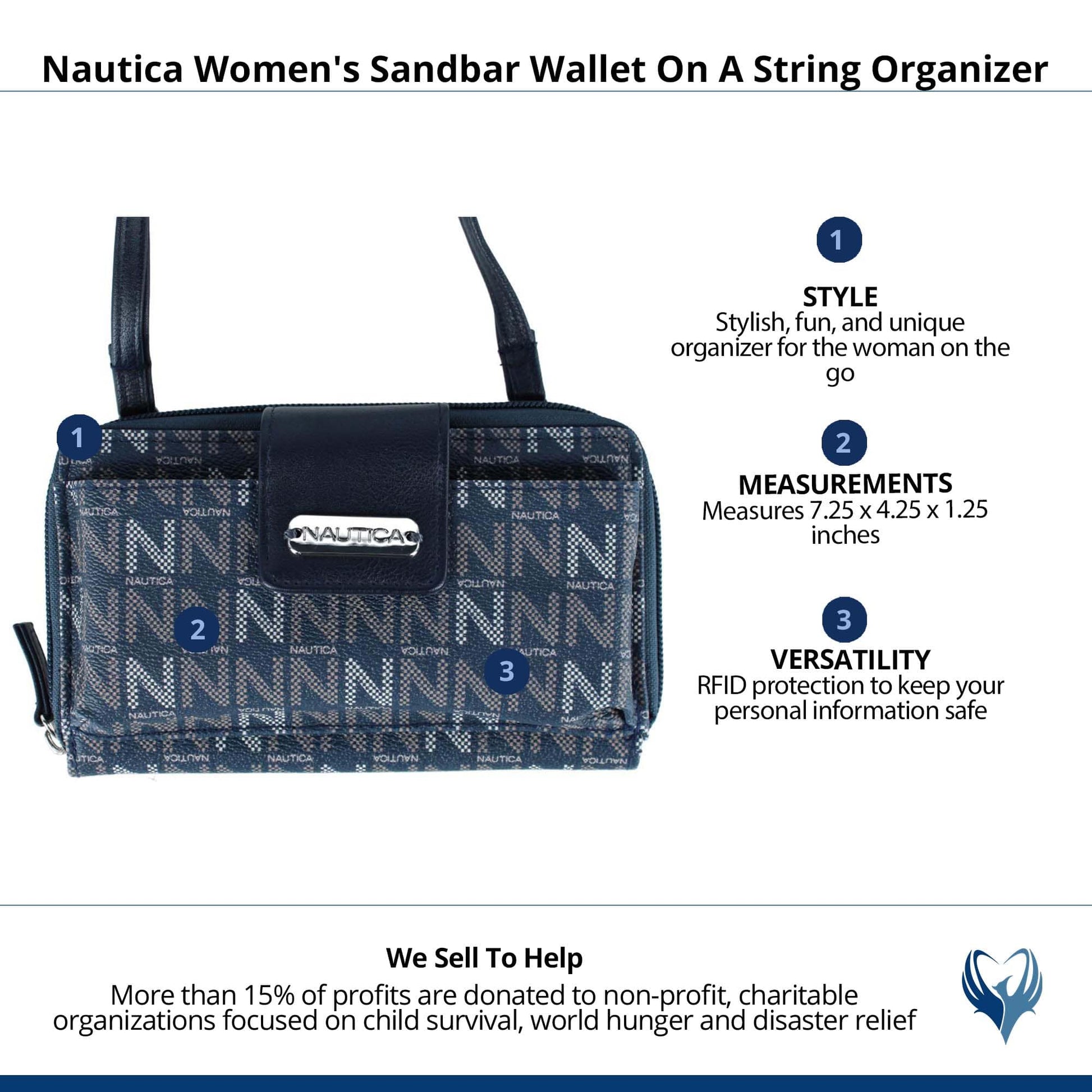 Nautica Women's Sandbar Wallet On A String Organizer - Indigo and Taupe