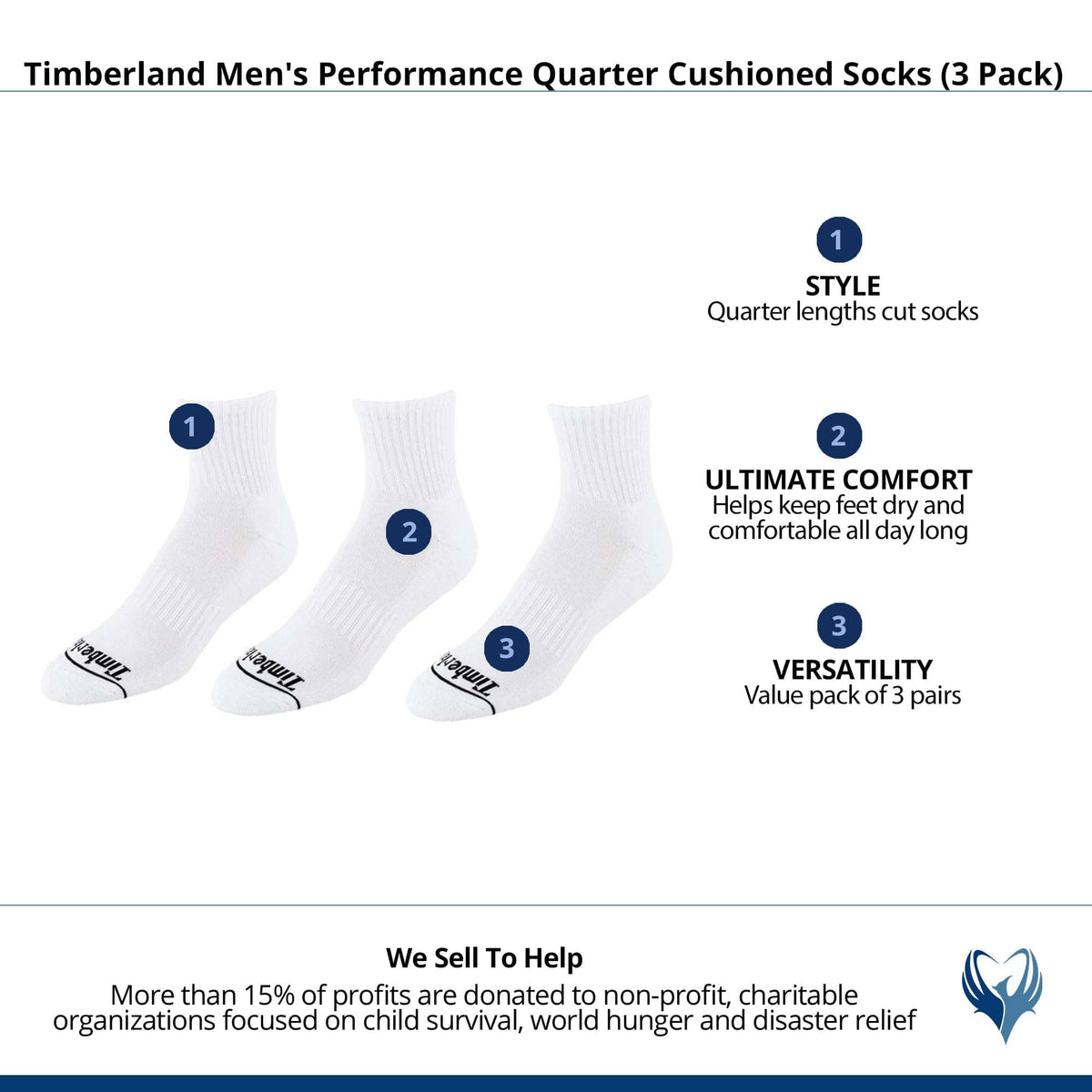 Timberland Men's Performance Quarter Cushioned Socks (3 Pack) - White
