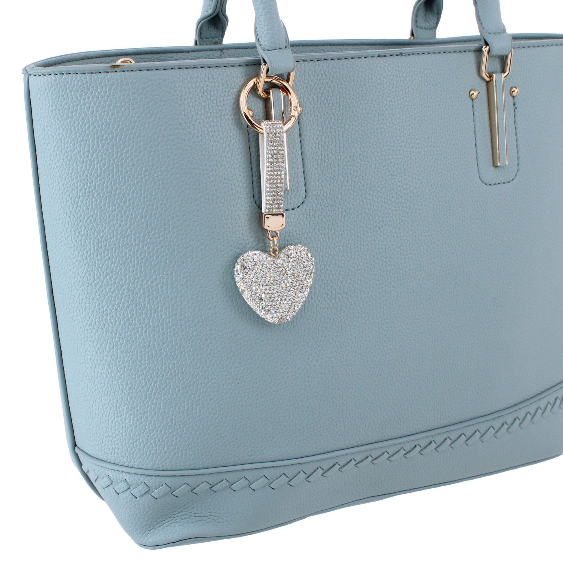 CTM® Women's Rhinestone Heart Bag Charm - Clear