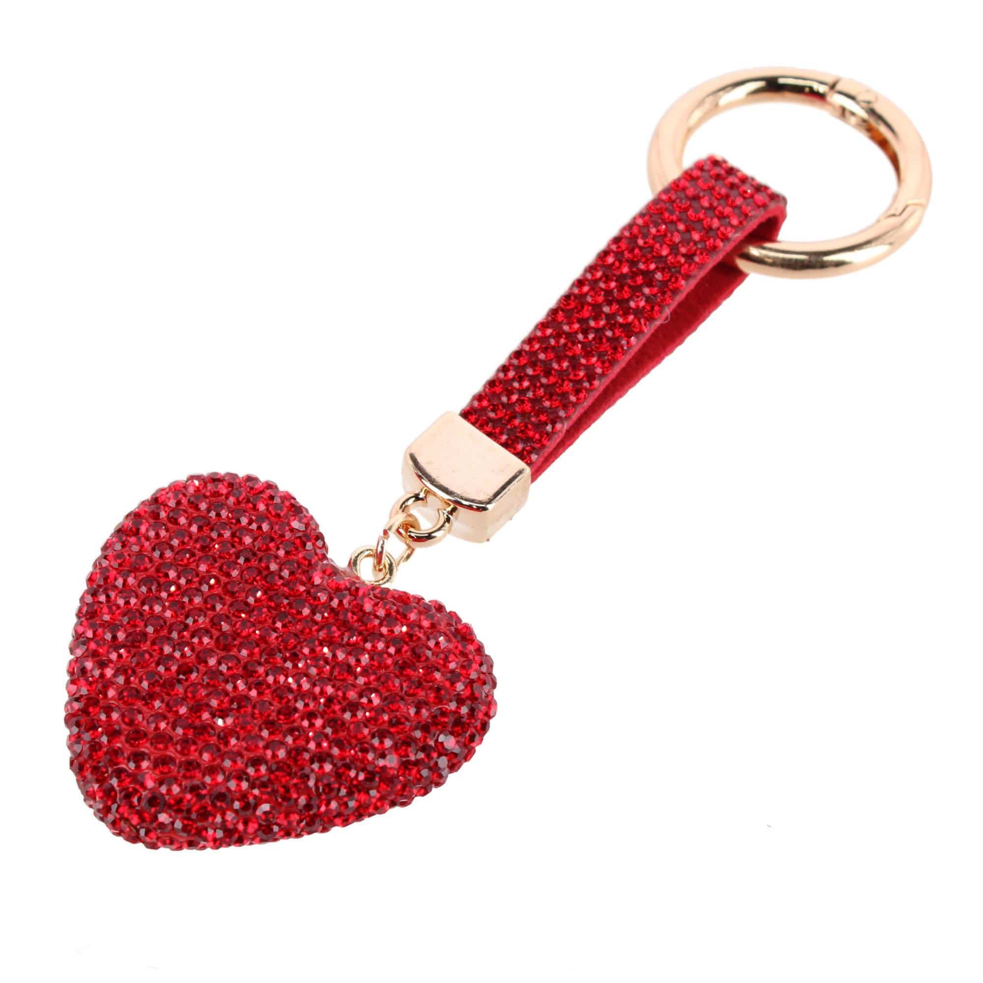 CTM® Women's Rhinestone Heart Bag Charm - Red