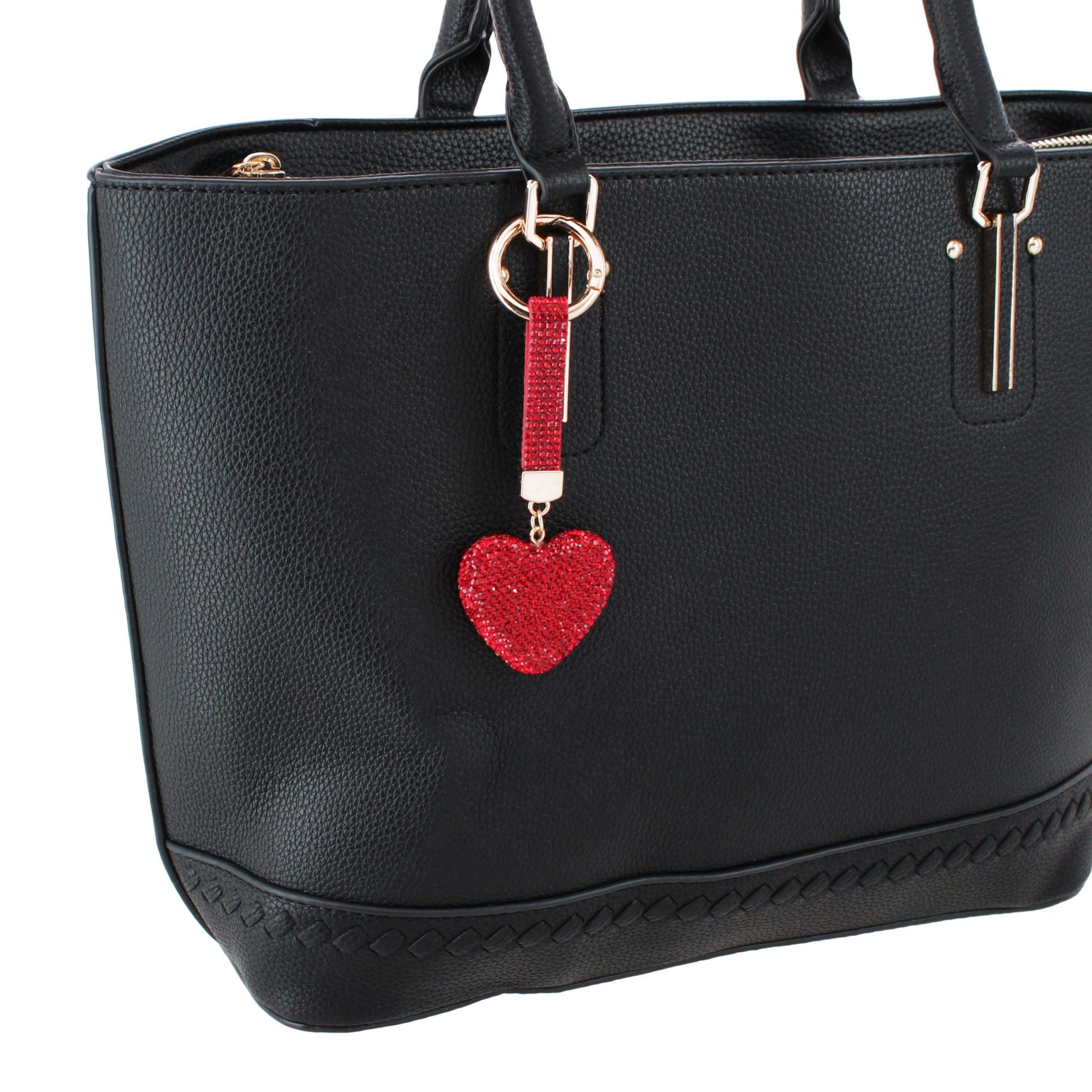 CTM® Women's Rhinestone Heart Bag Charm - Red