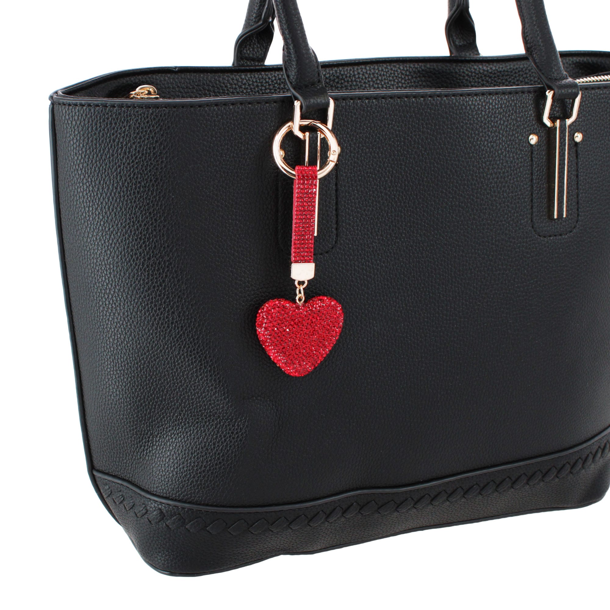 CTM® Women's Rhinestone Heart Bag Charm - Red