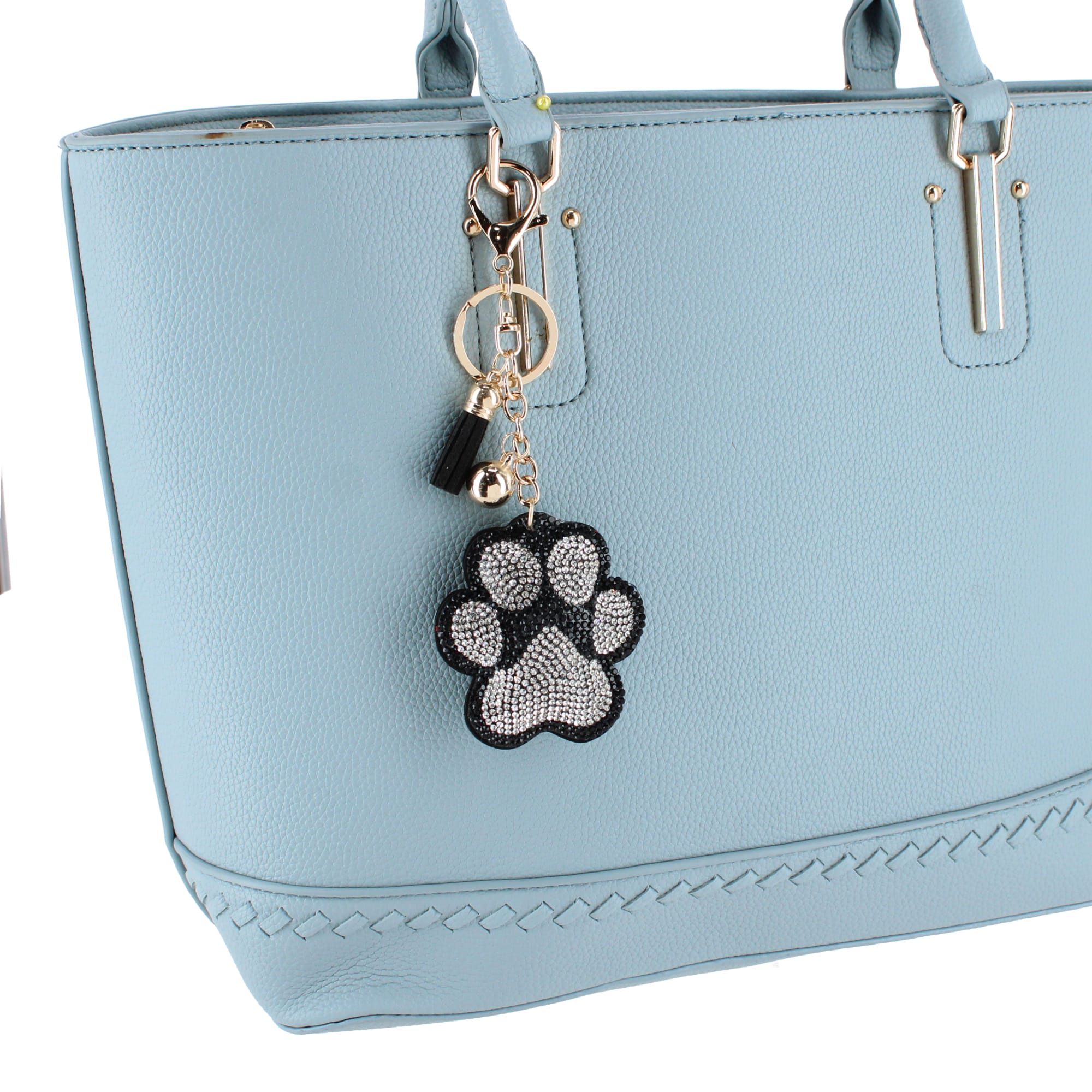 CTM® Women's Rhineston Dog Paw Bag Charm & Key Chain - Black