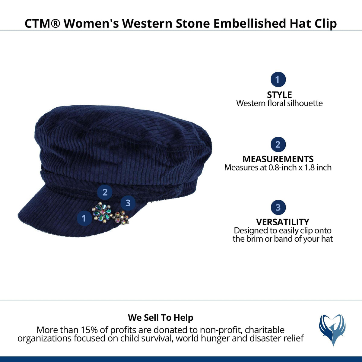 CTM® Women's Western Stone Embellished Hat Clip - Silver