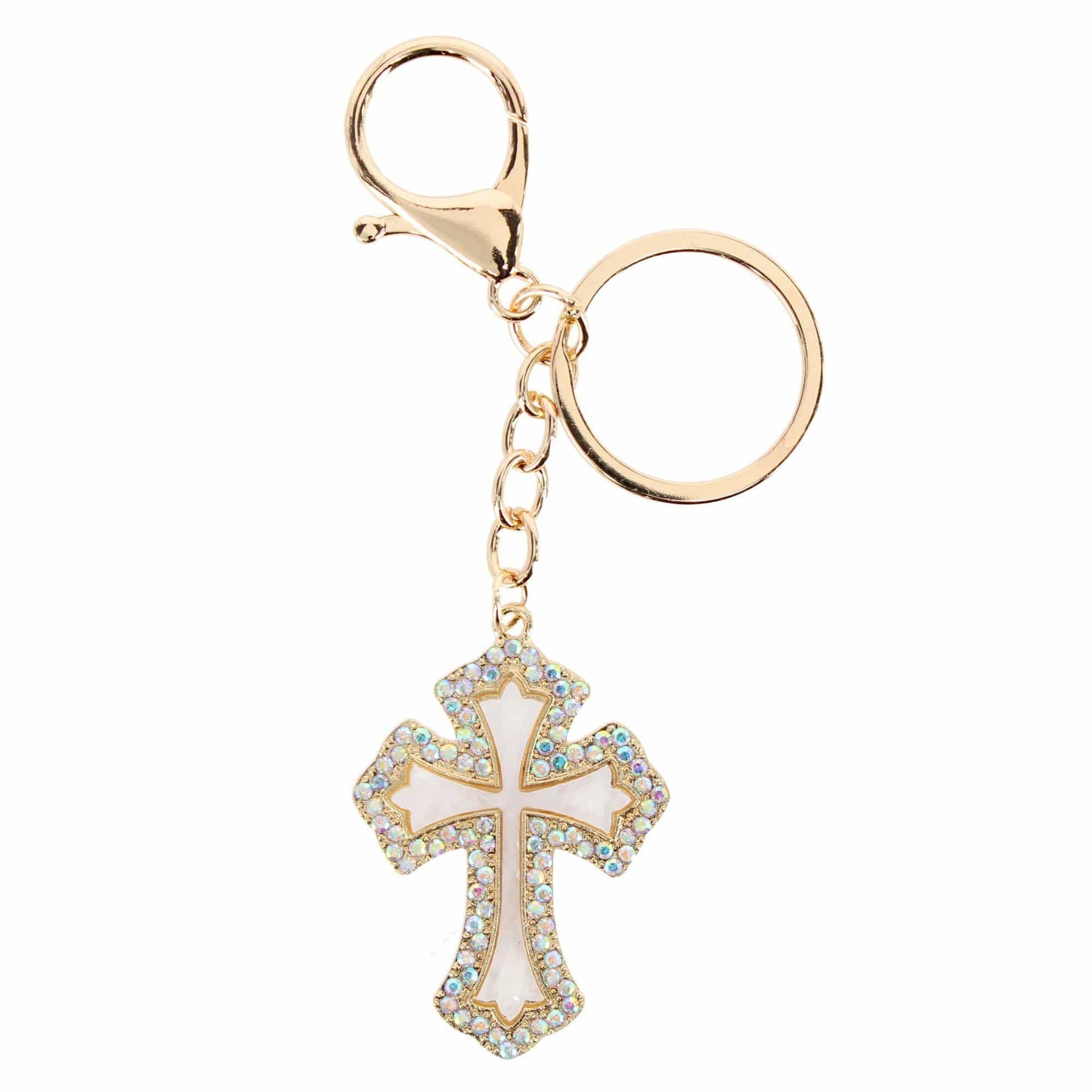 CTM® Women's Rhinestone Embellished Cross Bag Charm & Key Chain - Gold