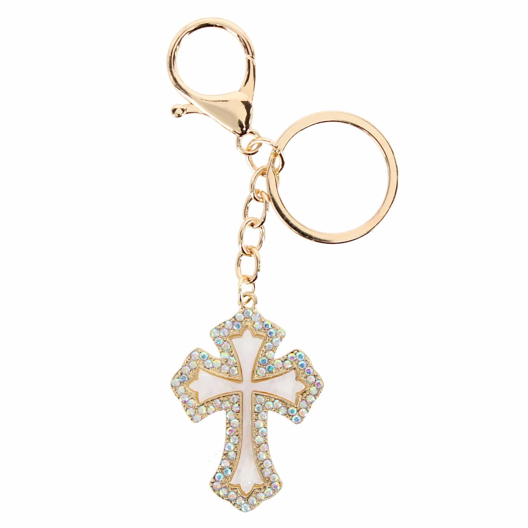 CTM® Women's Rhinestone Embellished Cross Bag Charm & Key Chain - Gold