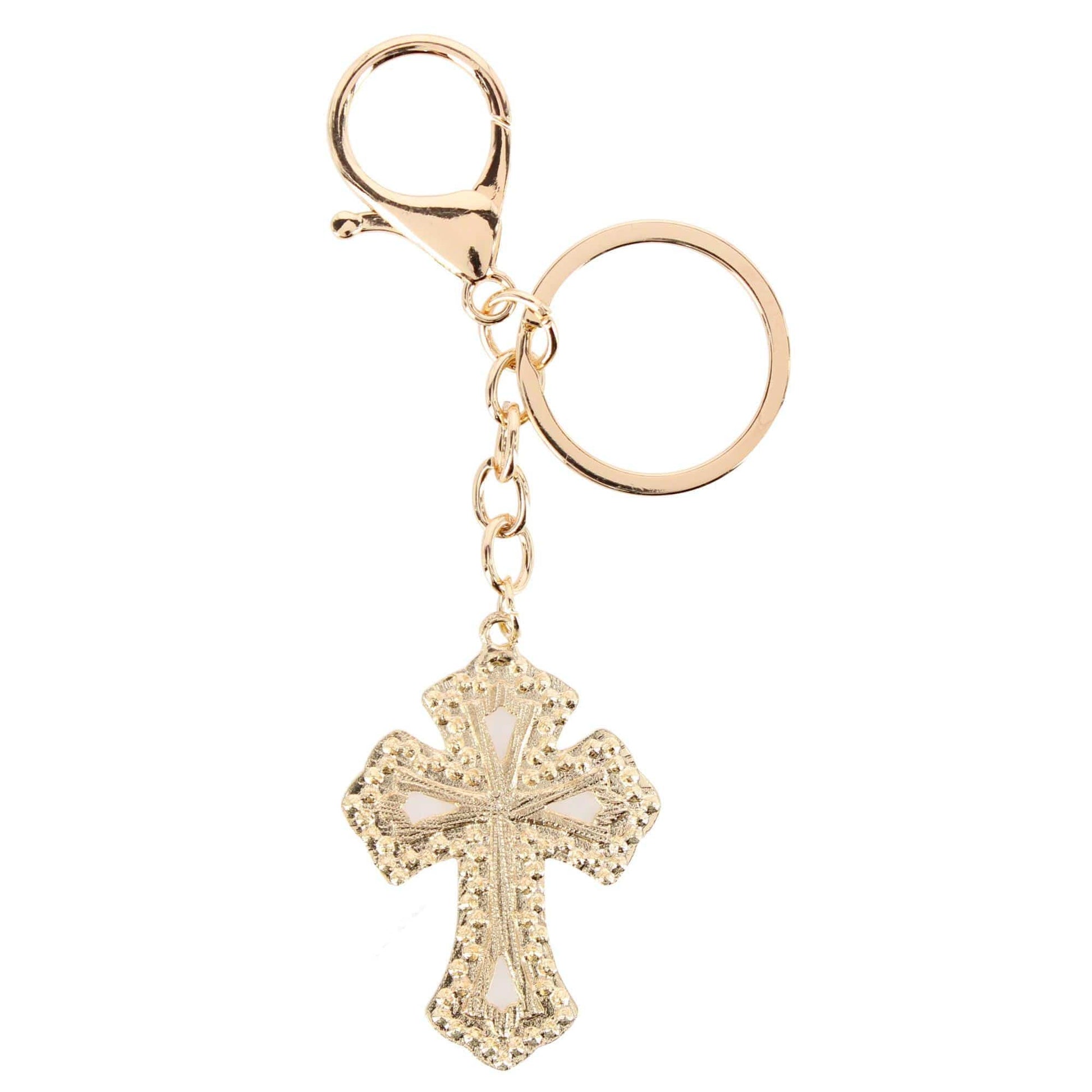 CTM® Women's Rhinestone Embellished Cross Bag Charm & Key Chain - Gold