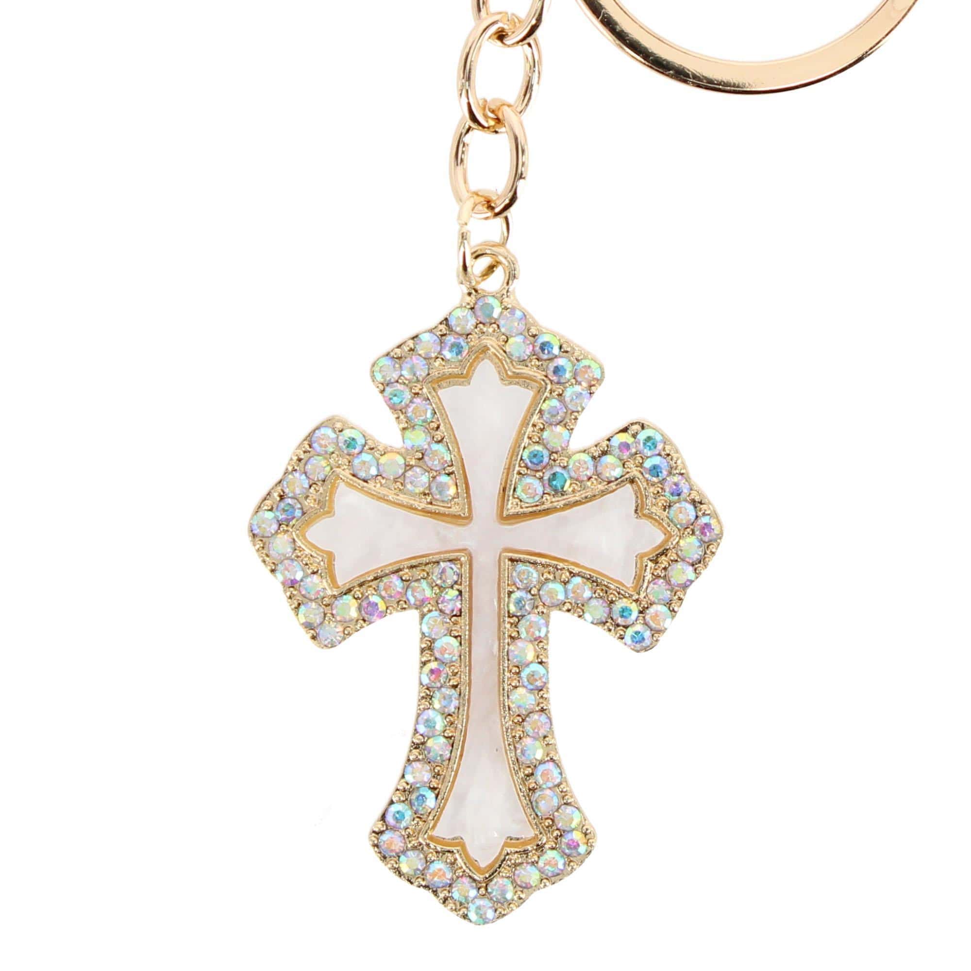 CTM® Women's Rhinestone Embellished Cross Bag Charm & Key Chain - Gold