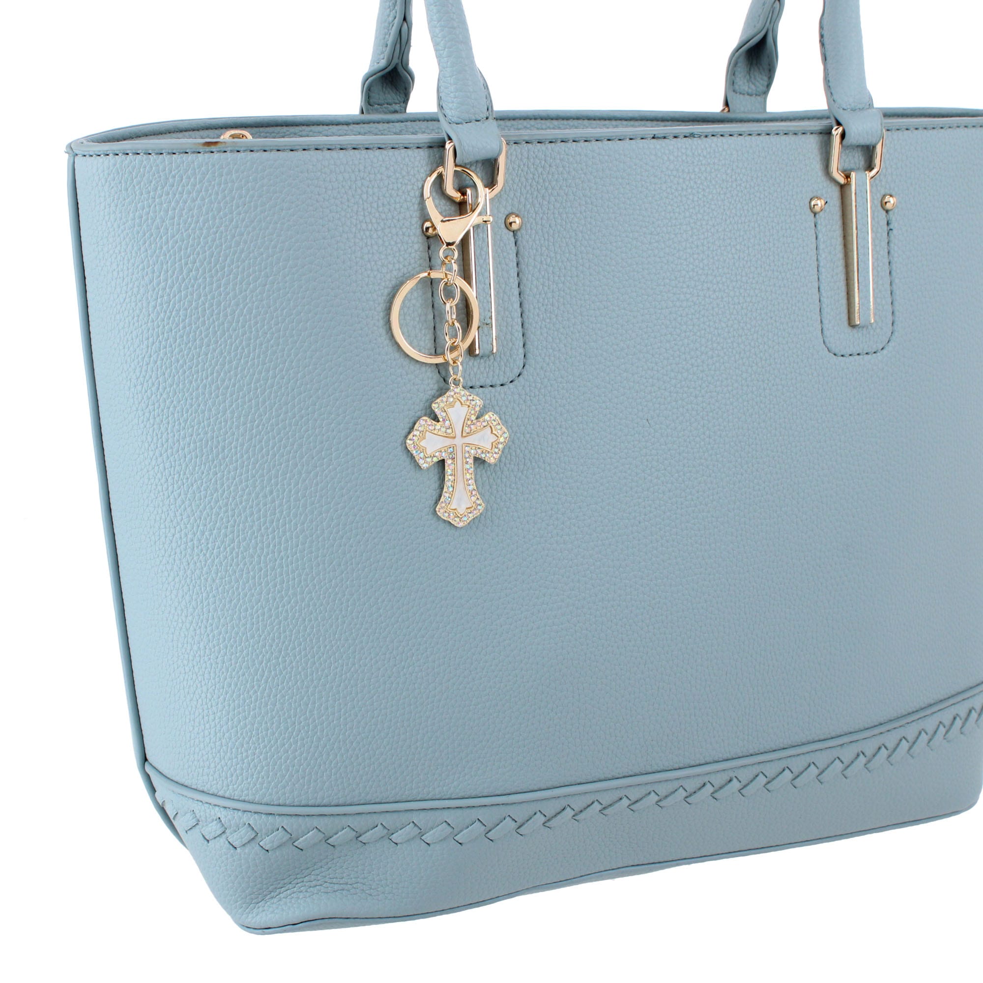 CTM® Women's Rhinestone Embellished Cross Bag Charm & Key Chain - Gold