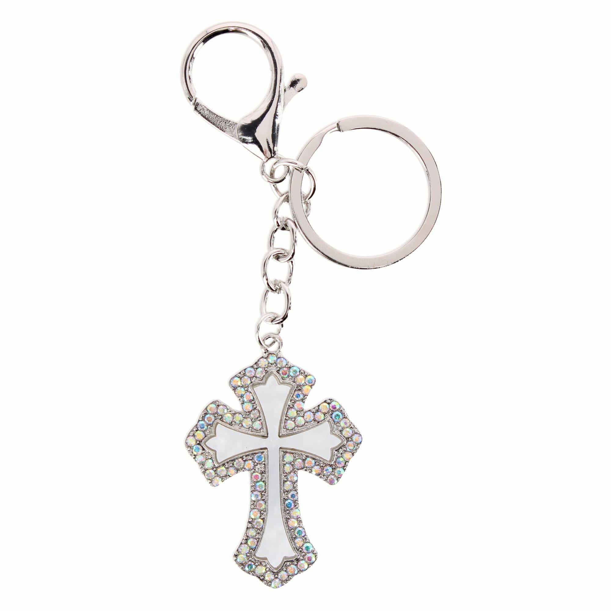 CTM® Women's Rhinestone Embellished Cross Bag Charm & Key Chain - Silver
