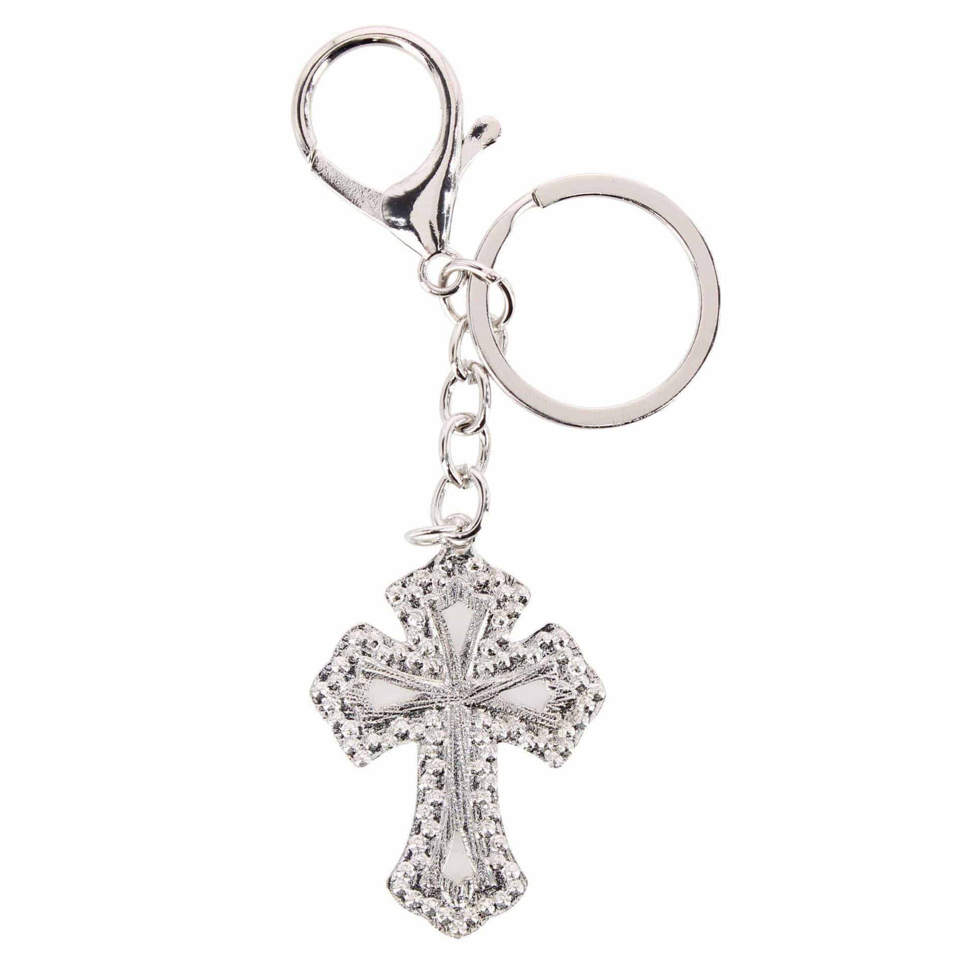 CTM® Women's Rhinestone Embellished Cross Bag Charm & Key Chain - Silver
