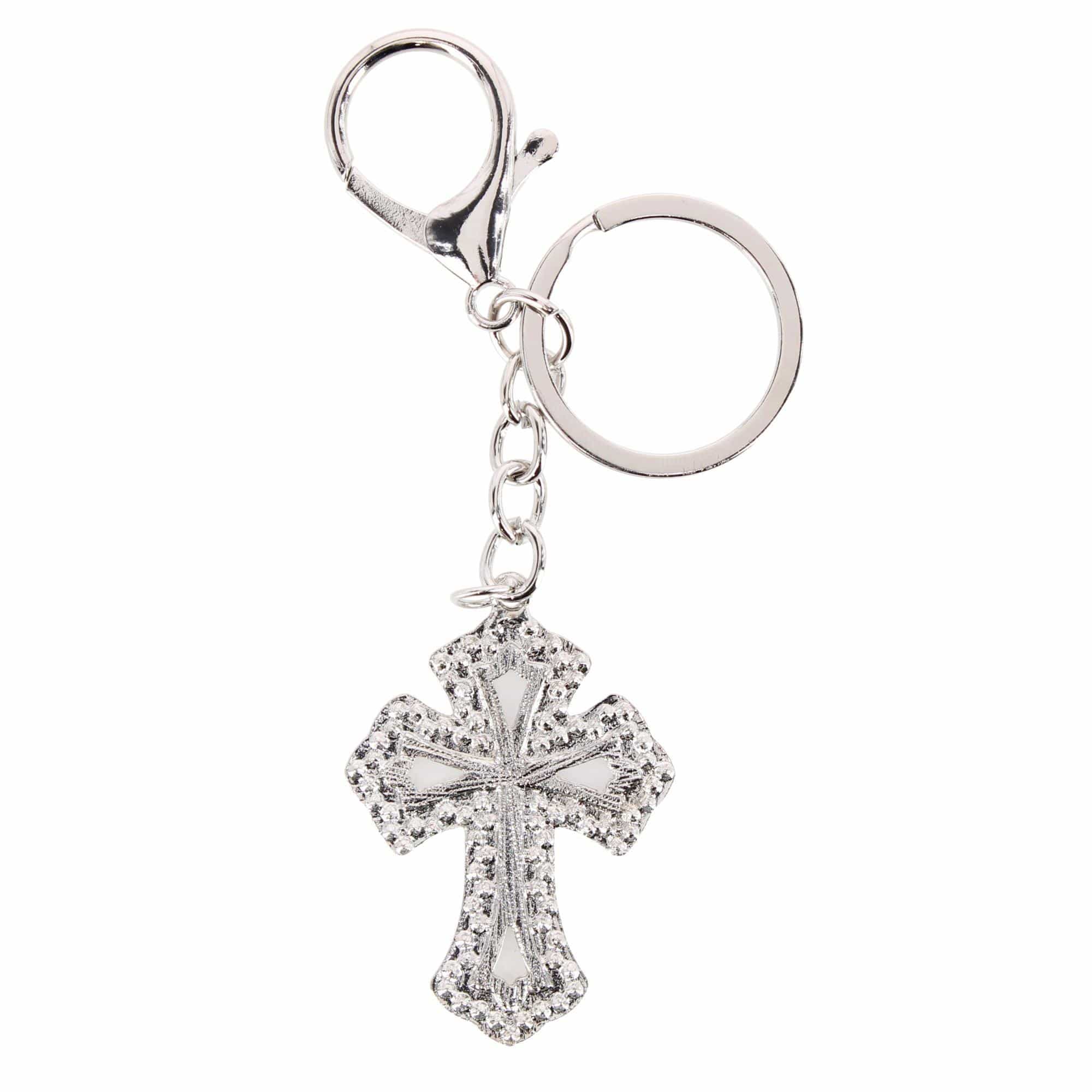 CTM® Women's Rhinestone Embellished Cross Bag Charm & Key Chain - Silver