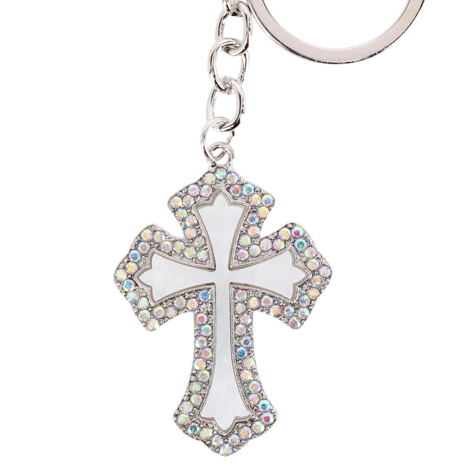CTM® Women's Rhinestone Embellished Cross Bag Charm & Key Chain - Silver