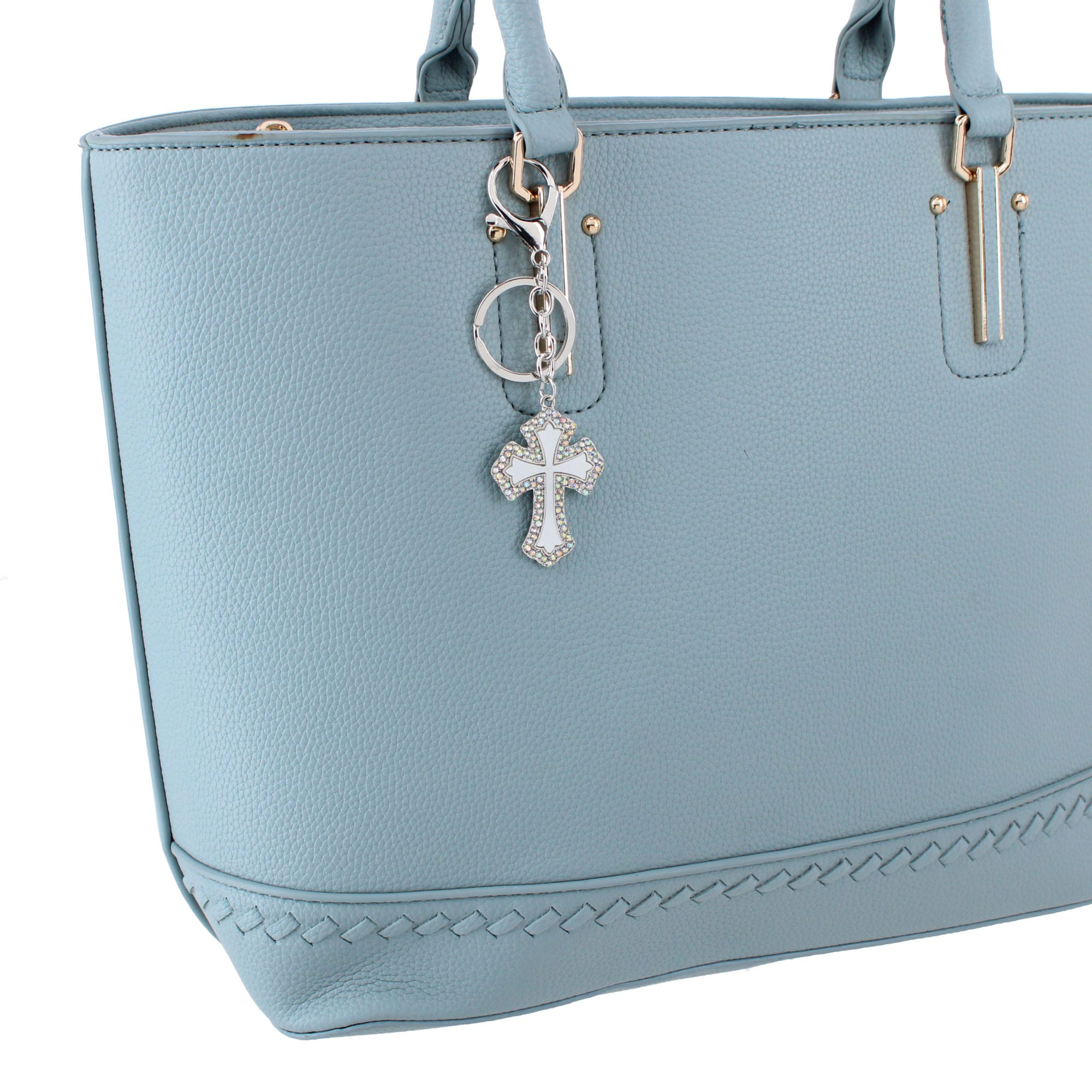 CTM® Women's Rhinestone Embellished Cross Bag Charm & Key Chain - Silver