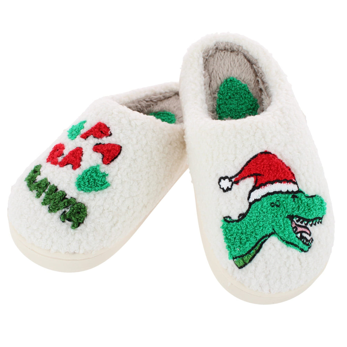 CTM® Kids' & Toddler Boys' Christmas Dino Holiday Slippers - White
