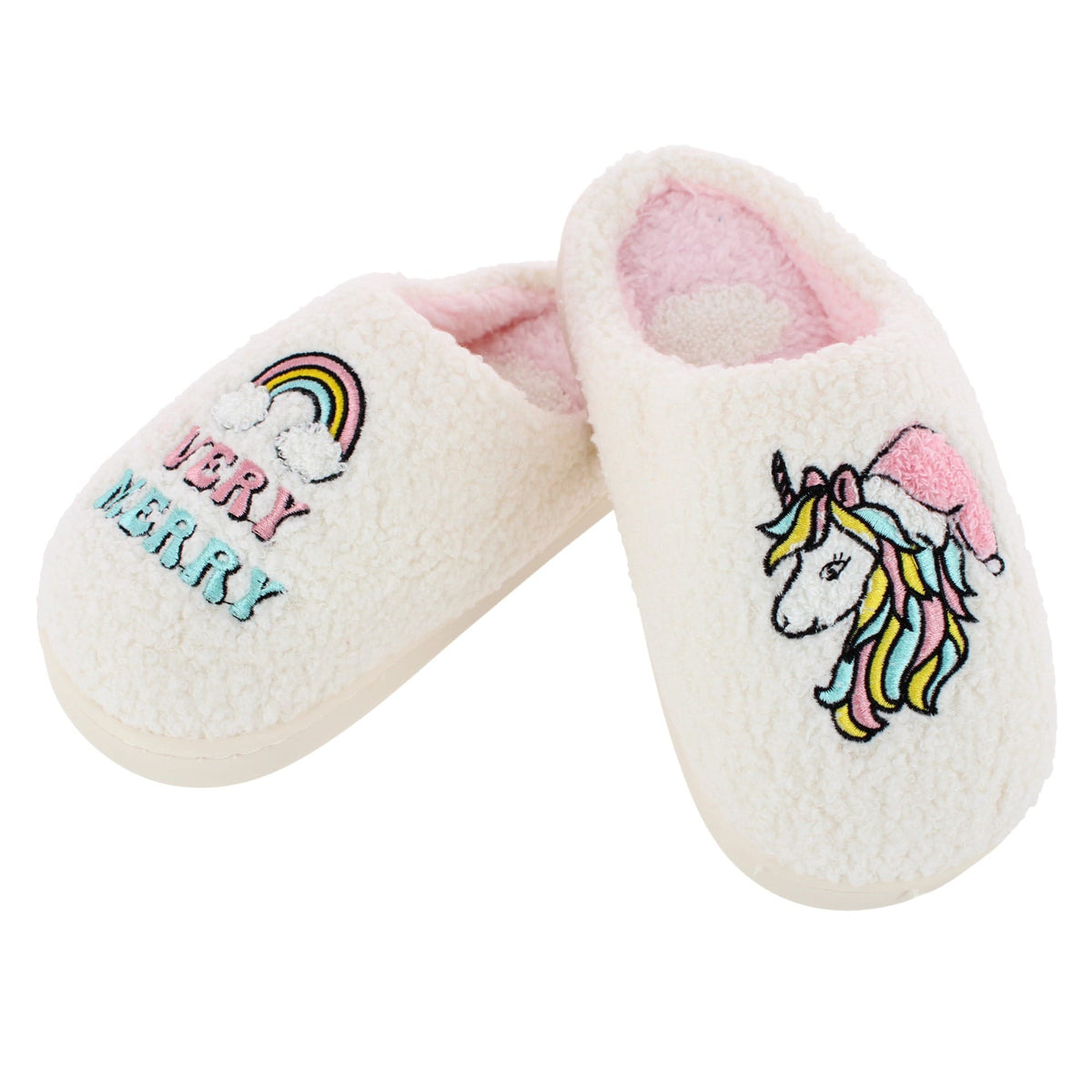 CTM® Kids' & Toddler Girls' Christmas Unicorn Holiday Slippers - White