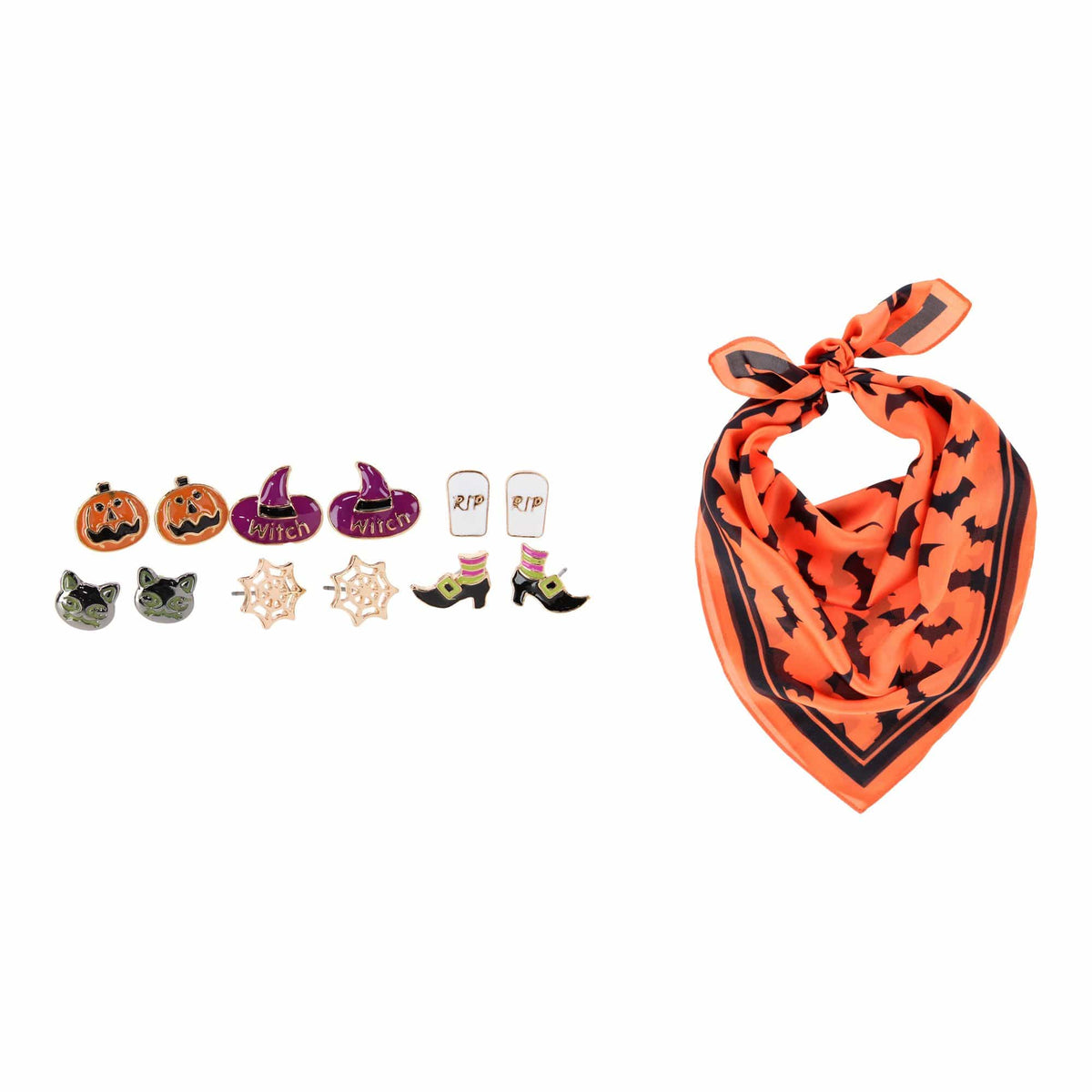 CTM® Women's Halloween Earring and Scarf Bundle - Purple
