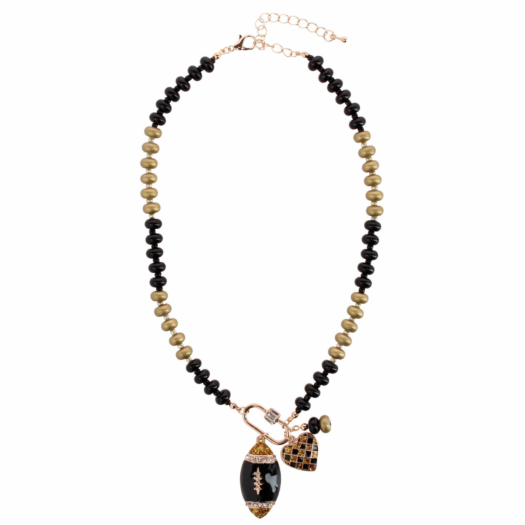 CTM® Women's Duo Color Beaded Charm Team Football Necklace