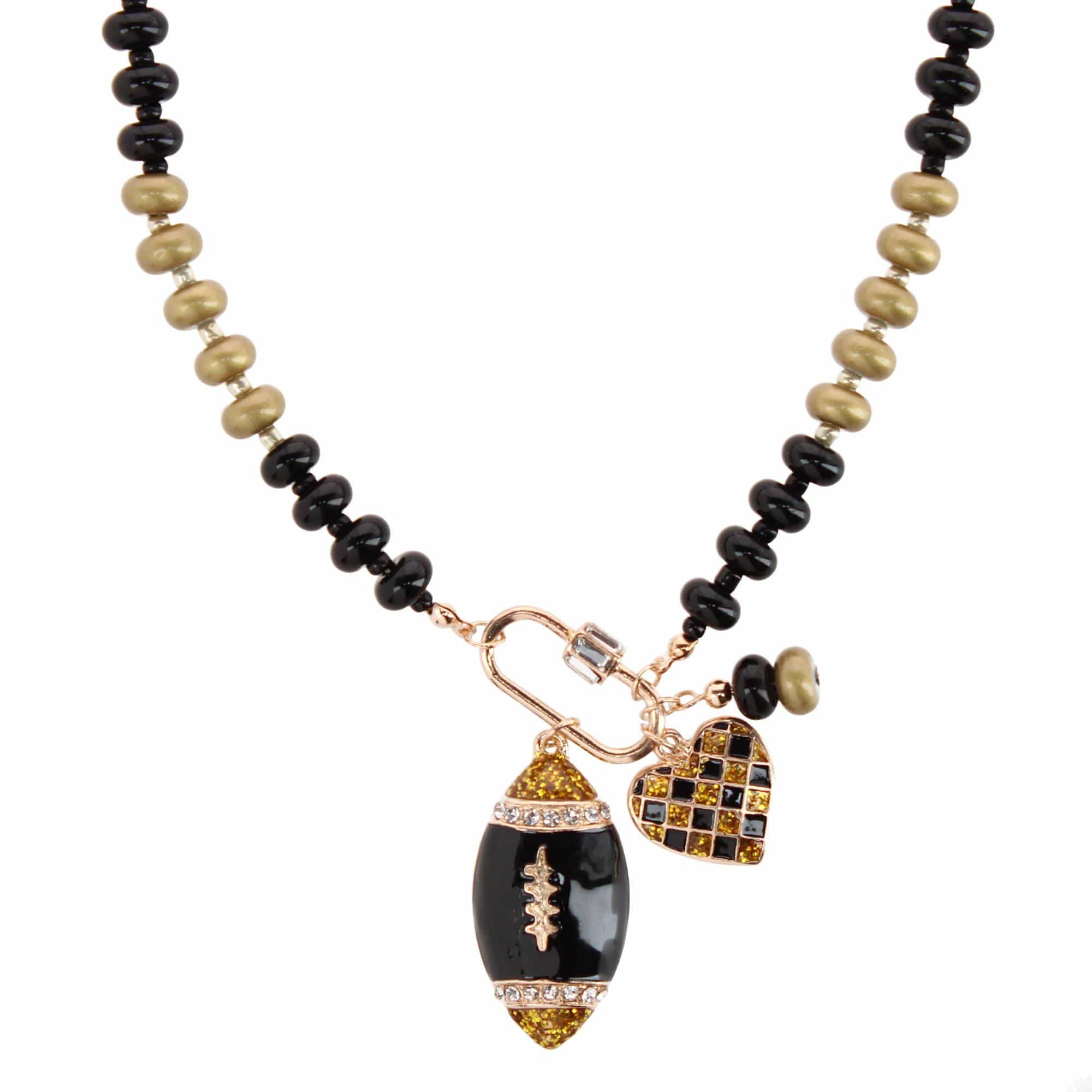 CTM® Women's Duo Color Beaded Charm Team Football Necklace - Black & Gold