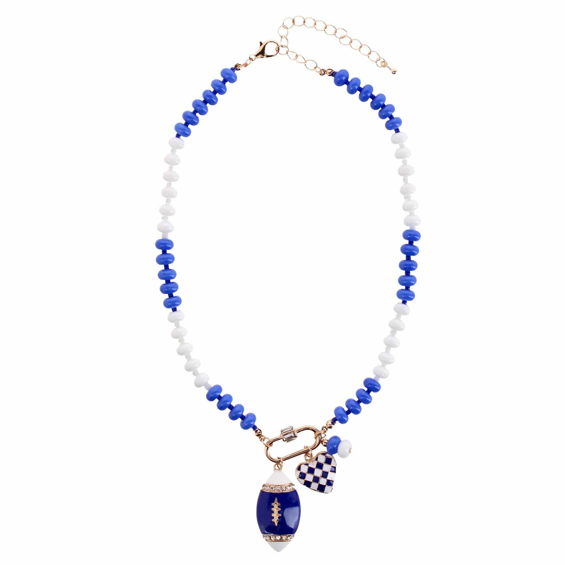 CTM® Women's Duo Color Beaded Charm Team Football Necklace - Blue and White