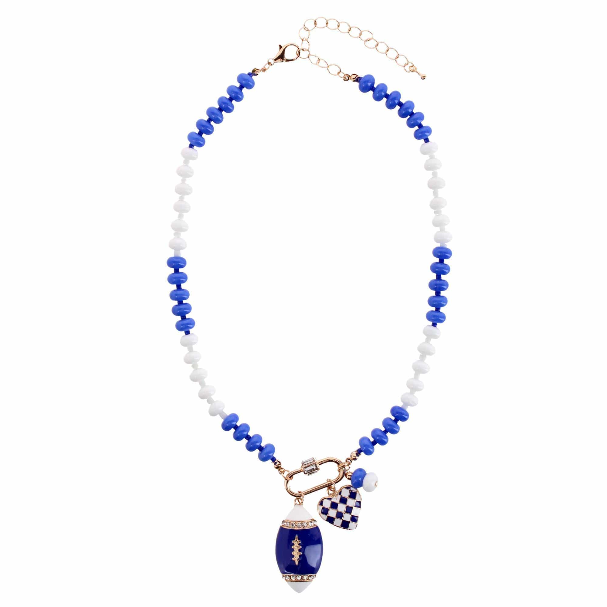 CTM® Women's Duo Color Beaded Charm Team Football Necklace - Blue and White
