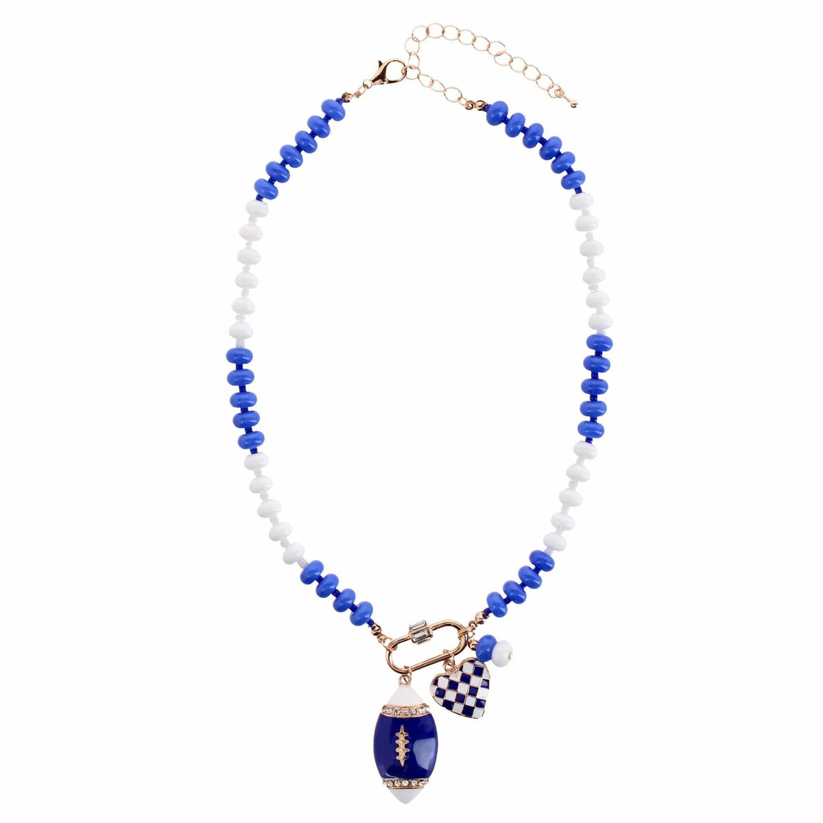 CTM® Women's Duo Color Beaded Football Charm Necklace for Game Day - Blue and White