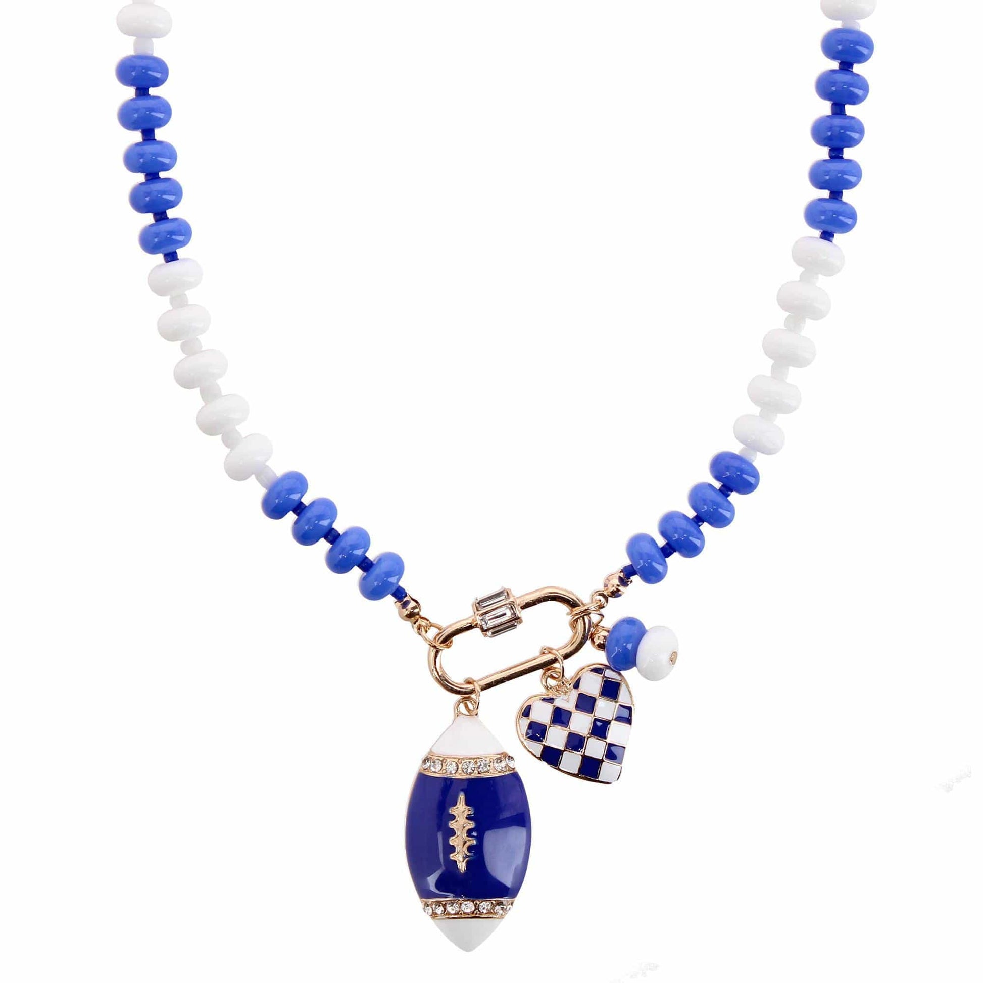 CTM® Women's Duo Color Beaded Charm Team Football Necklace - Blue and White