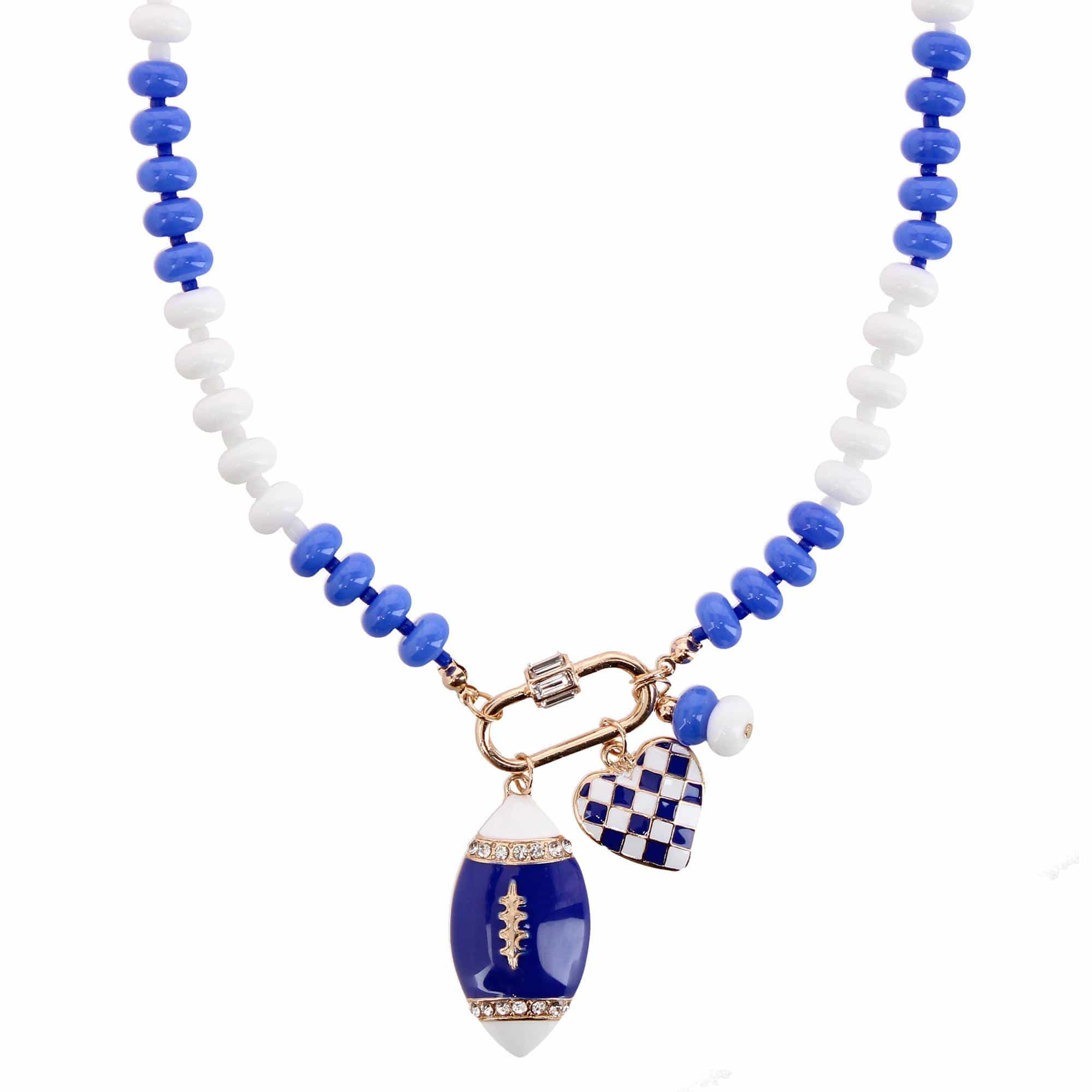 CTM® Women's Duo Color Beaded Charm Team Football Necklace - Blue and White