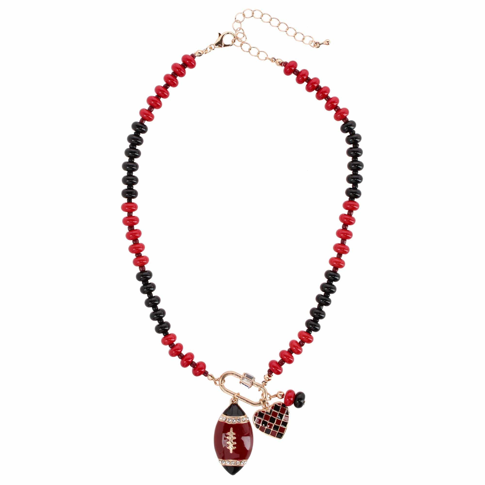 CTM® Women's Duo Color Beaded Charm Team Football Necklace - Burgundy & Black