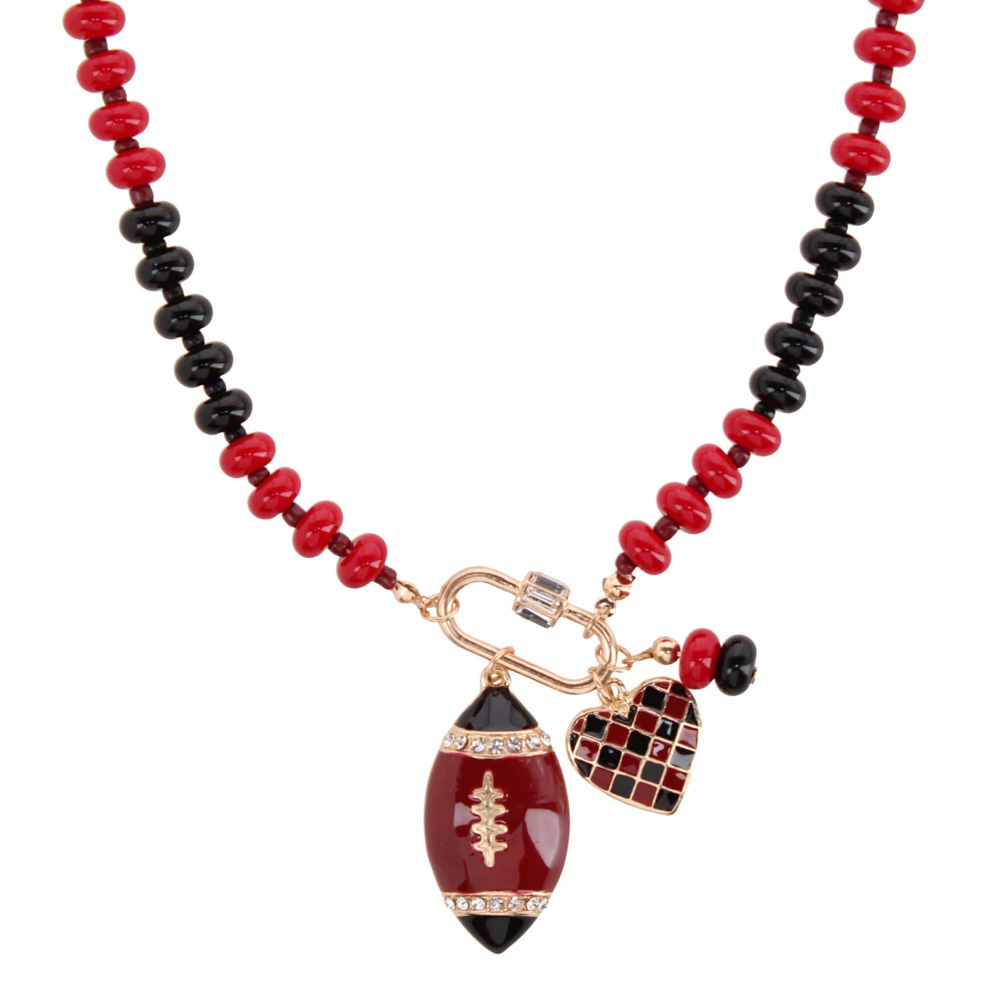 CTM® Women's Duo Color Beaded Charm Team Football Necklace - Burgundy & Black