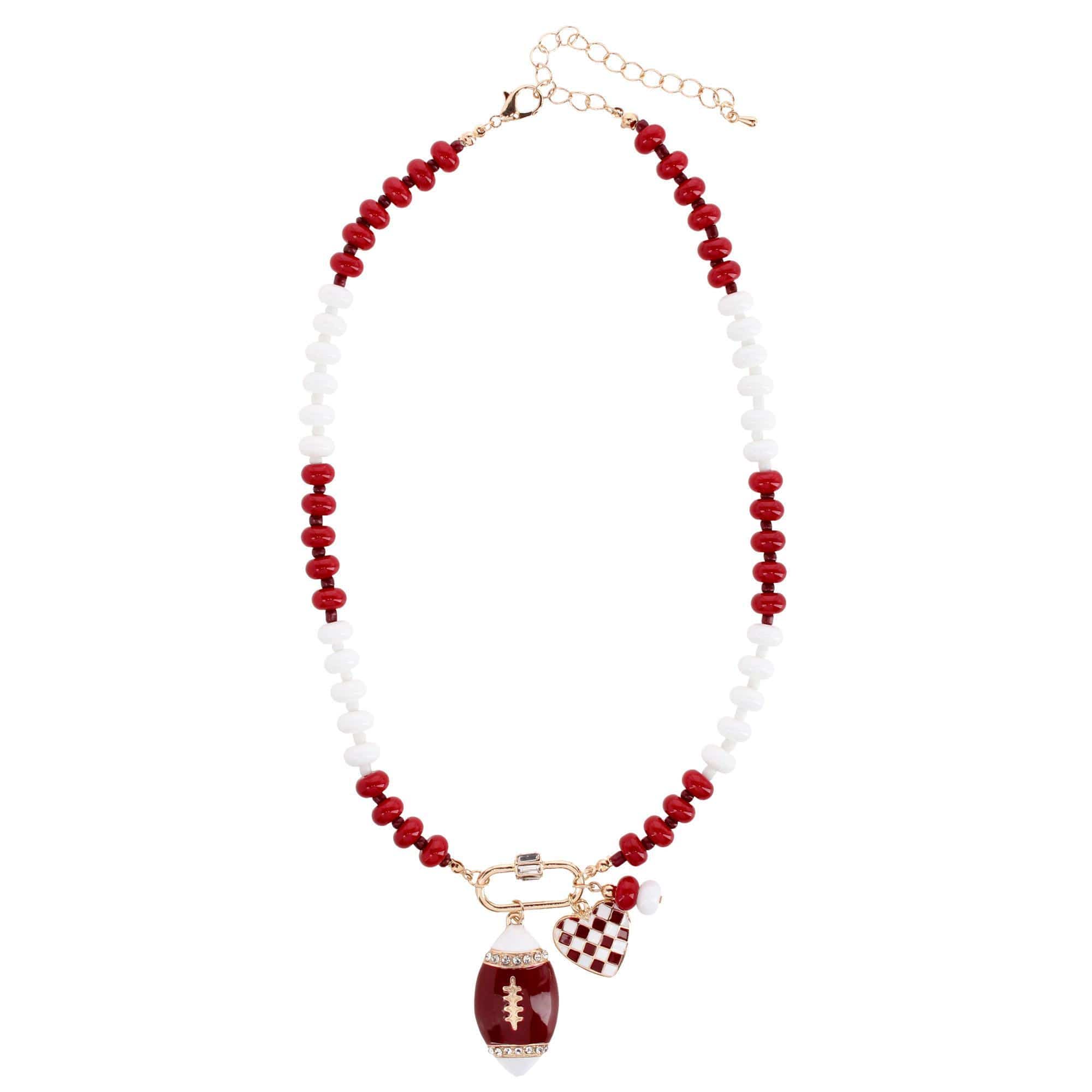 CTM® Women's Duo Color Beaded Charm Team Football Necklace