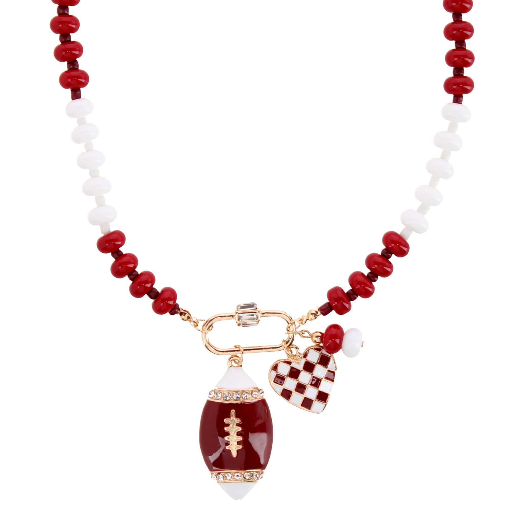 CTM® Women's Duo Color Beaded Charm Team Football Necklace - Burgundy and White