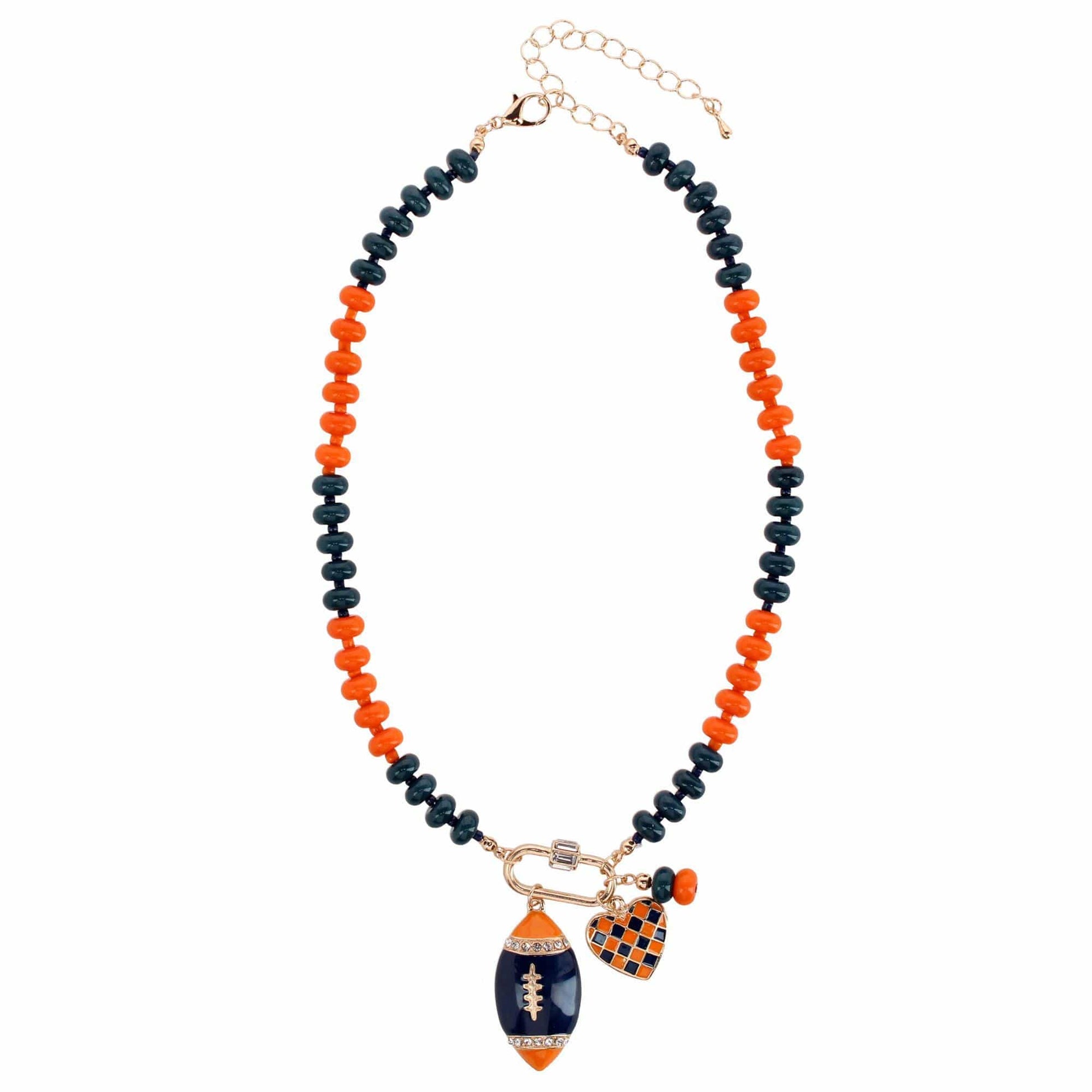 CTM® Women's Duo Color Beaded Charm Team Football Necklace - Navy and Orange