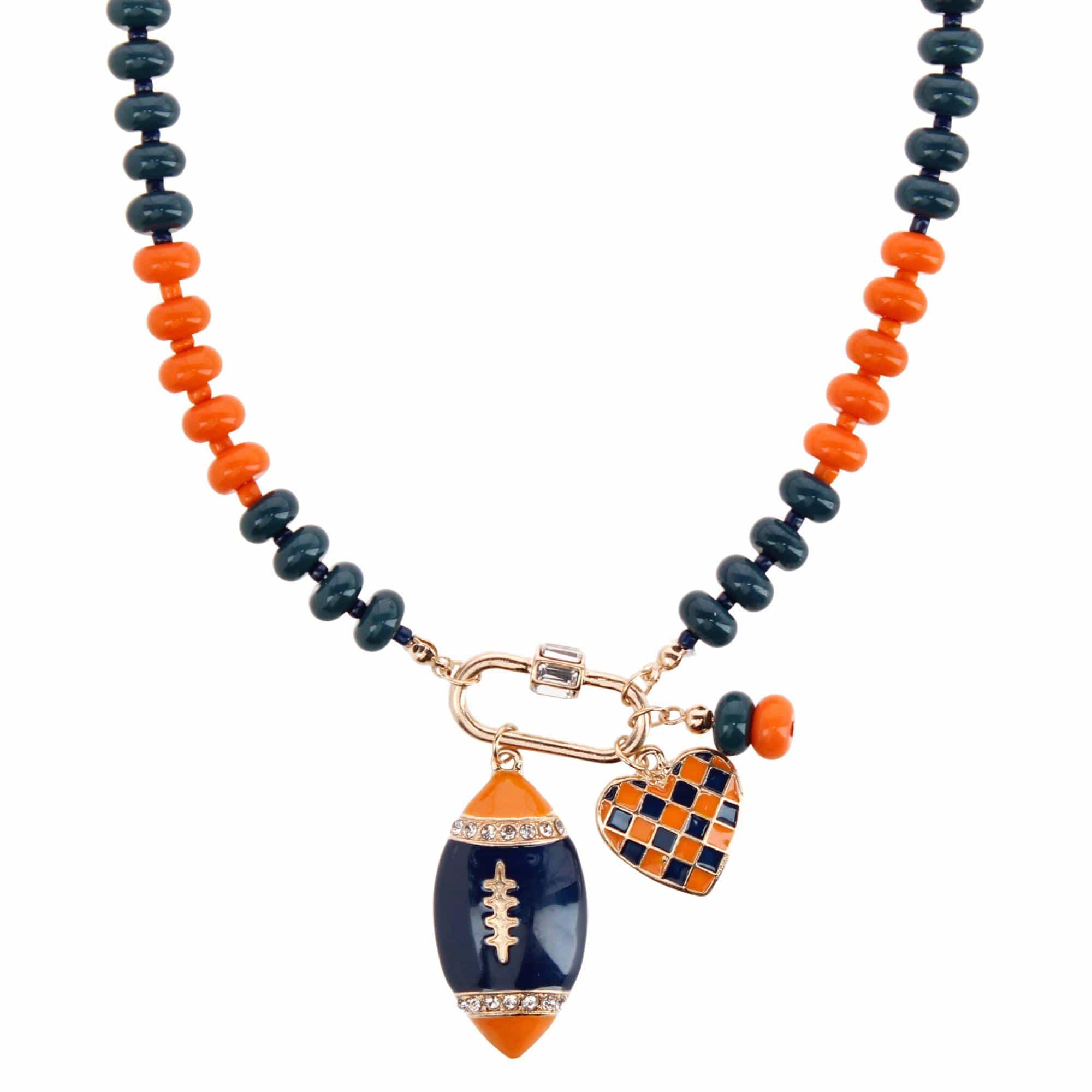 CTM® Women's Duo Color Beaded Charm Team Football Necklace - Navy and Orange